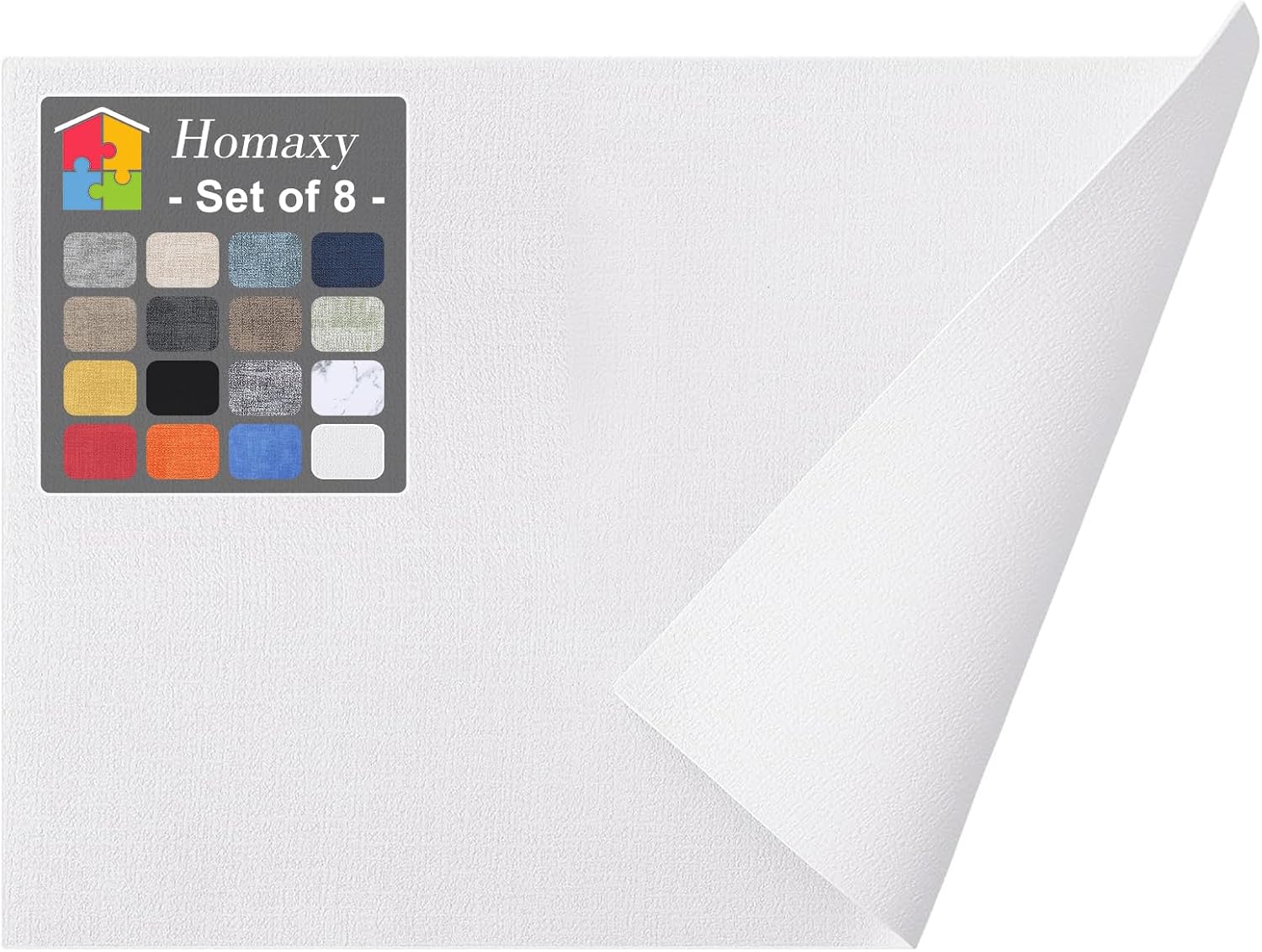 Homaxy Faux Leather Heat Resistant Placemats (Set of 8) — Waterproof, Wipeable PU Table Mats, White, 11.8" x 17
