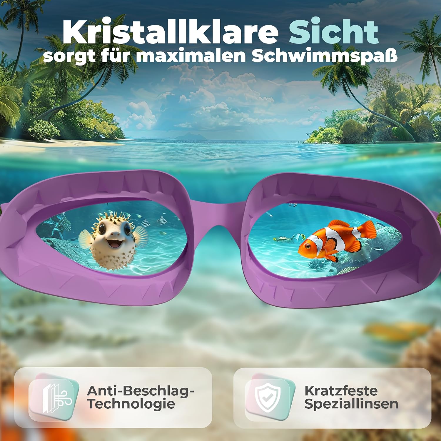 Detalle 2 de KIDVERSE Schwimmbrille Kinder – Bequeme Taucherbrille für 3–13 Jahre mit UV-Schutz, Anti-Beschlag und passgenauer Dichtung