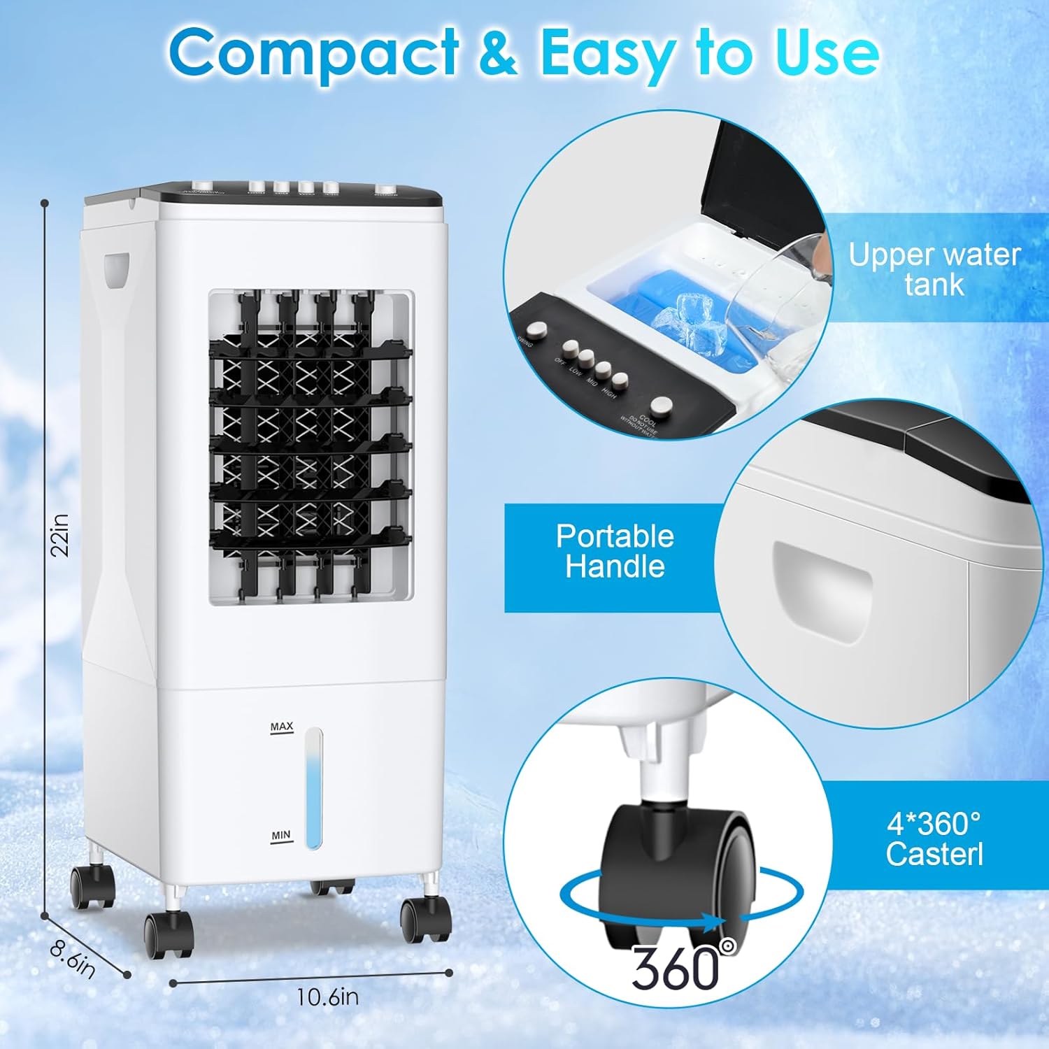 Thumbnail 5 de Portable Air Cooler Fan: 3-in-1 Evaporative Cooling with 6L Tank, Ice Packs and Quiet 60W Operation