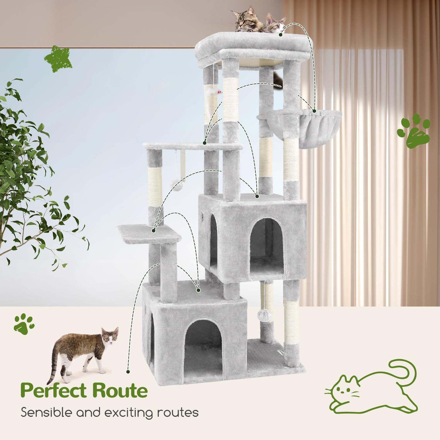 Thumbnail 6 de Globlazer F61 61-Inch Cat Tree for Large Cats with Sisal Posts and Two Condos
