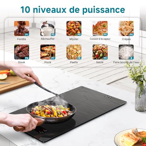 Detalle de AMZCHEF Plaque à induction 2 feux avec zones flexibles – 3300W, BBQ, sécurité et minuterie