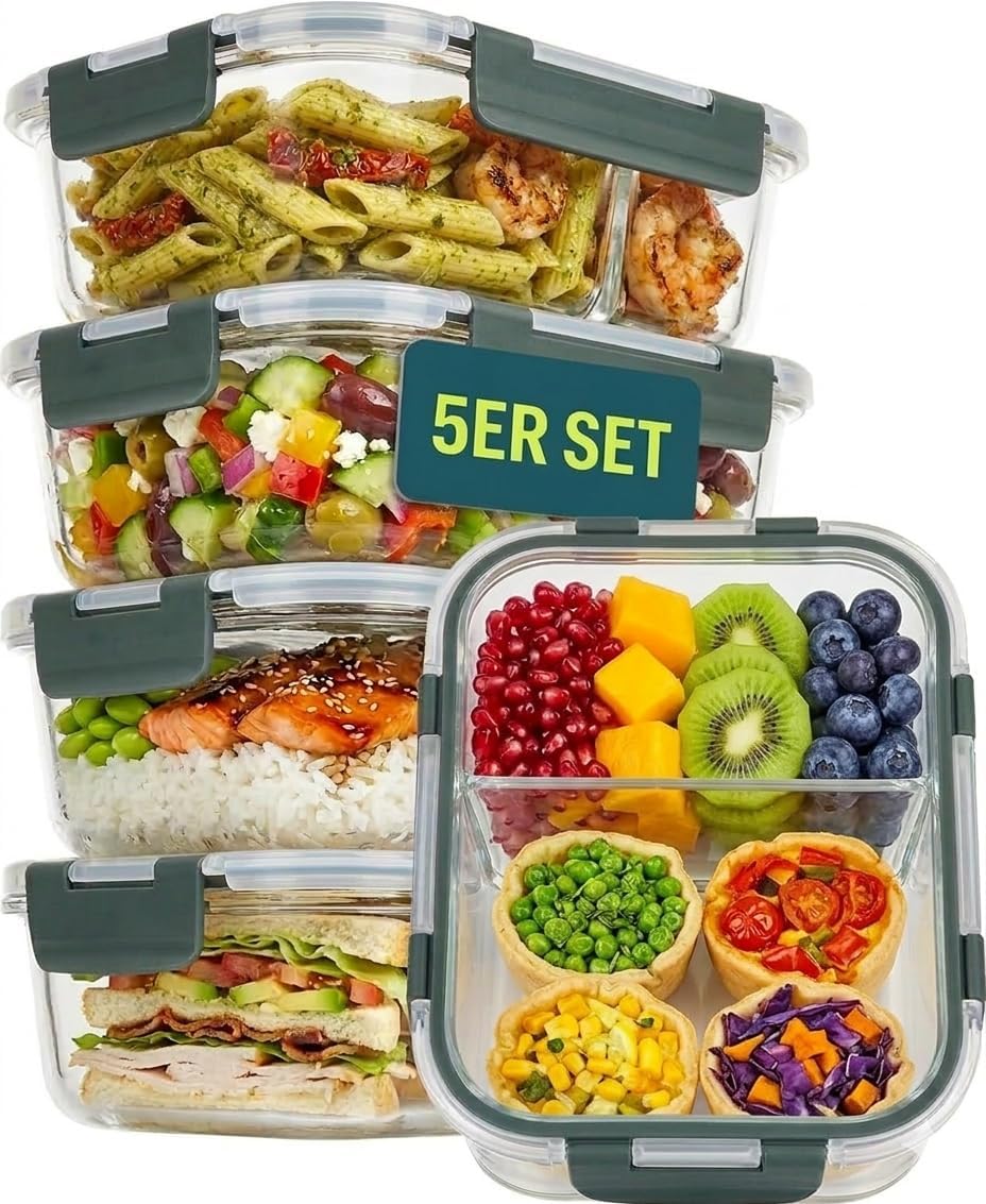 Detalle de uandu Meal Prep Boxen Glas 2 Fächer 950 ml