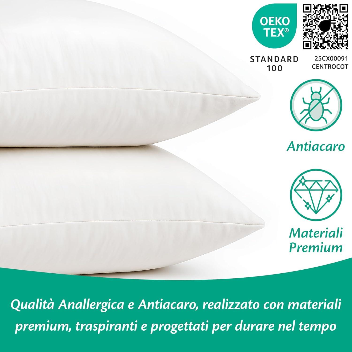Detalle 2 de Flowen Coppia di guanciali 50x80 con microfibra, antiacaro e lavabili in lavatrice