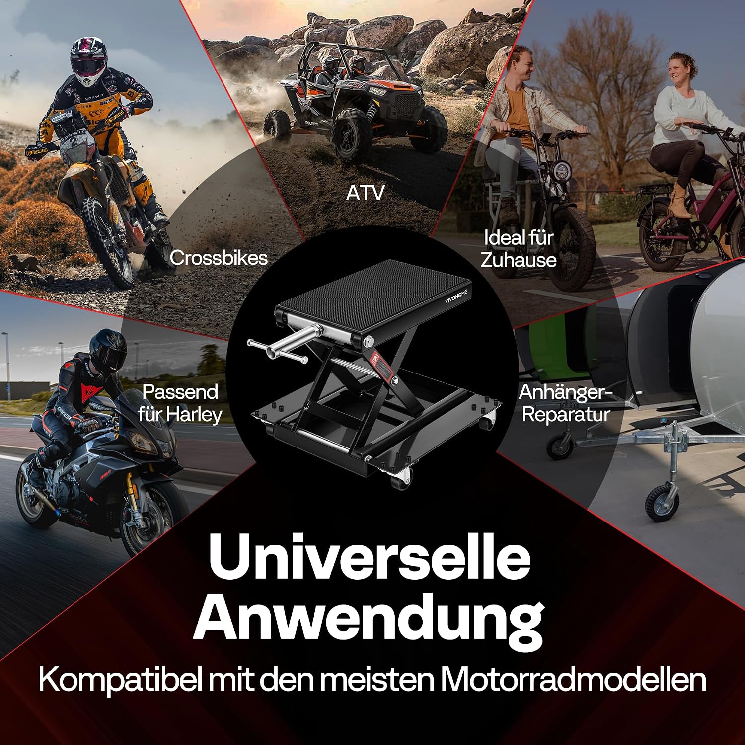 Thumbnail 4 de VIVOHOME Motorrad-Hebebühne 500 kg aus Stahl – breite Plattform mit Rollwagen und Handkurbel