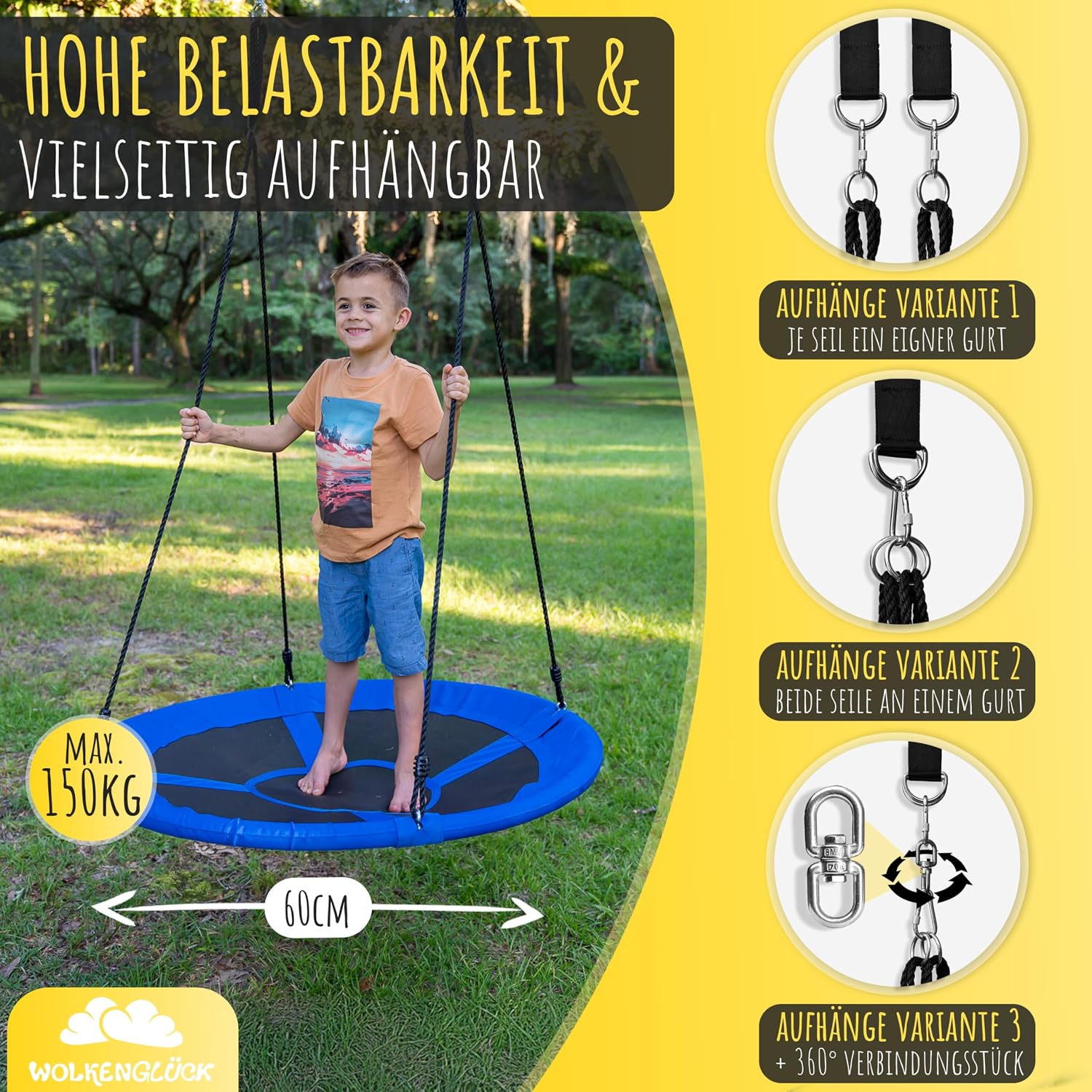 Detalle 2 de WOLKENGLÜCK Nestschaukel 60 cm, bis 150 kg