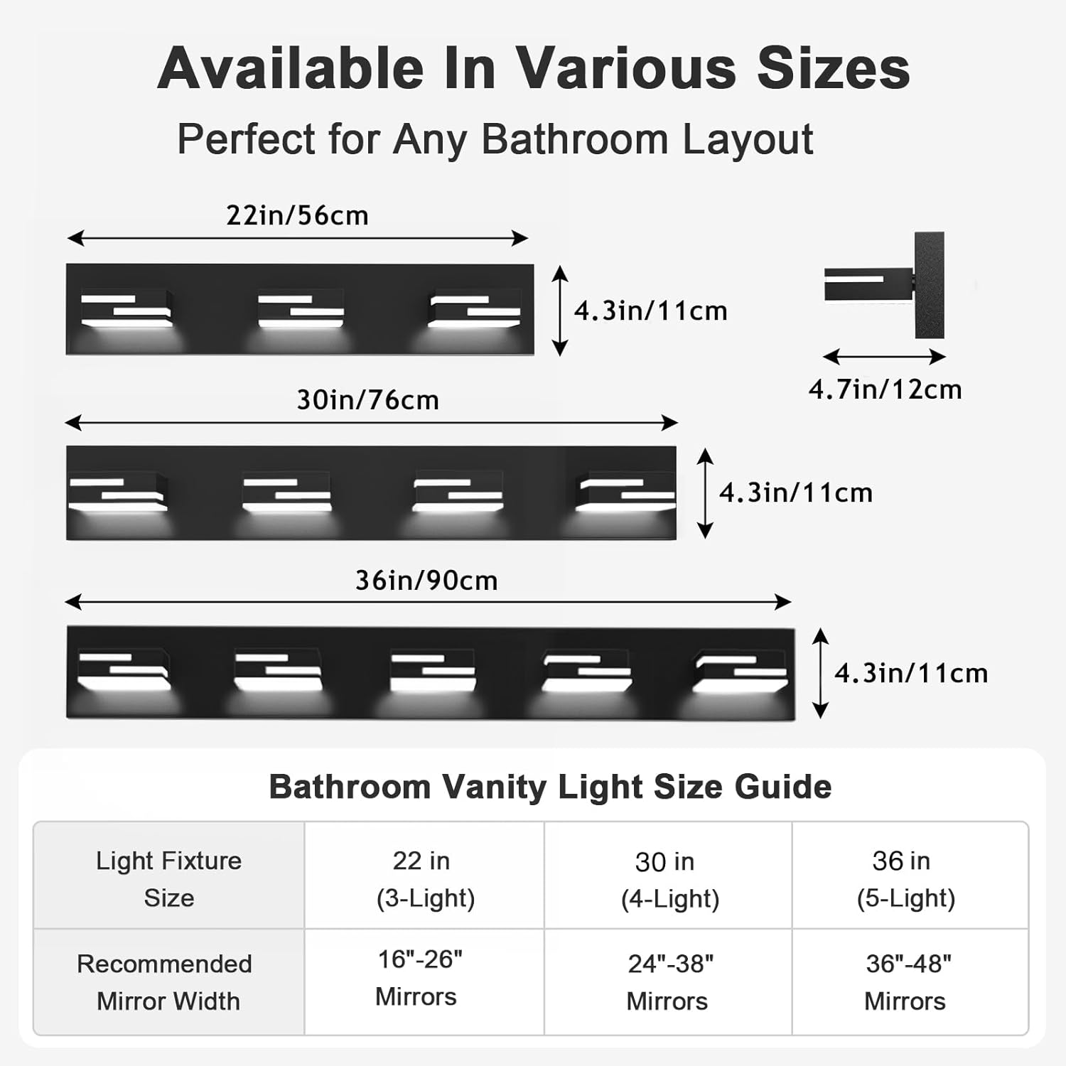 Detalle de LKHF 4-Light 30-Inch Dimmable Matte Black Modern Bathroom Vanity Light