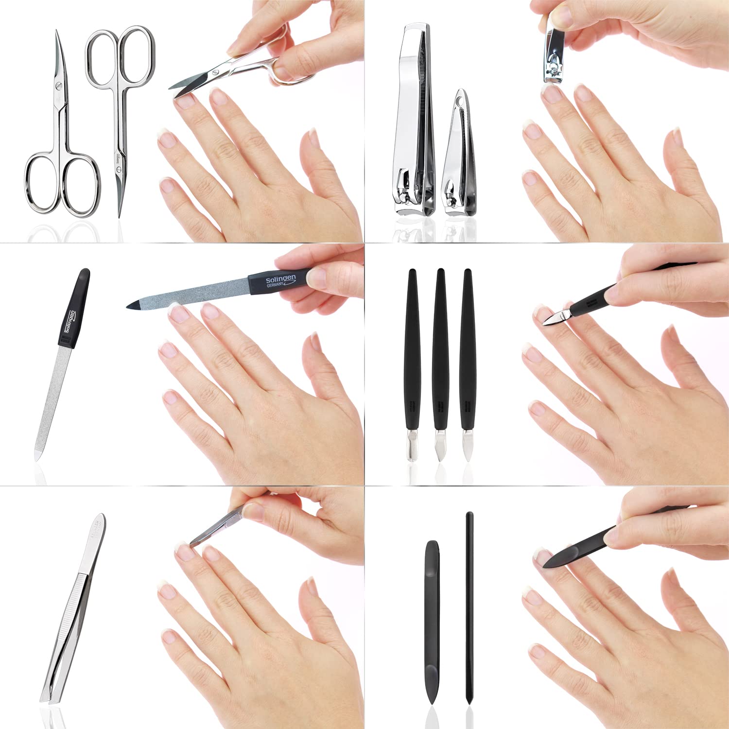 Detalle de Solingen Manikür Set 12-teilig – Nagelset für Damen und Herren im Kunstleder-Etui