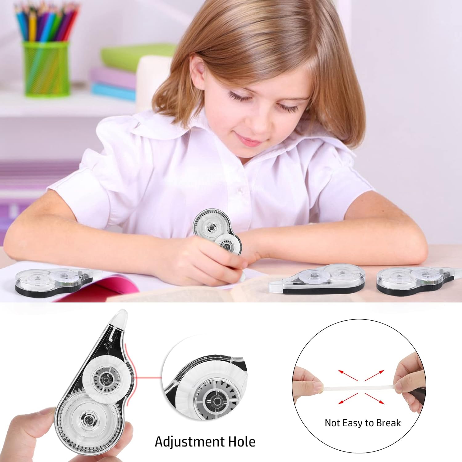 Detalle 2 de Yoosso 12 Pcs Correction Tape (12m x 5mm) – White mouse-style correction rollers for students & office