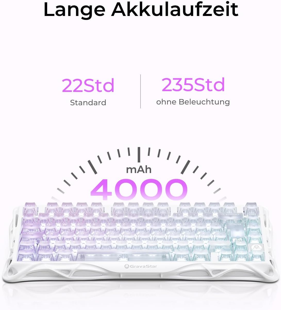 Thumbnail 6 de GravaStar Mercury K1 Lite 75% Gaming Tastatur – QWERTZ, Drahtlos Tri-Mode, RGB Crystal Aurora