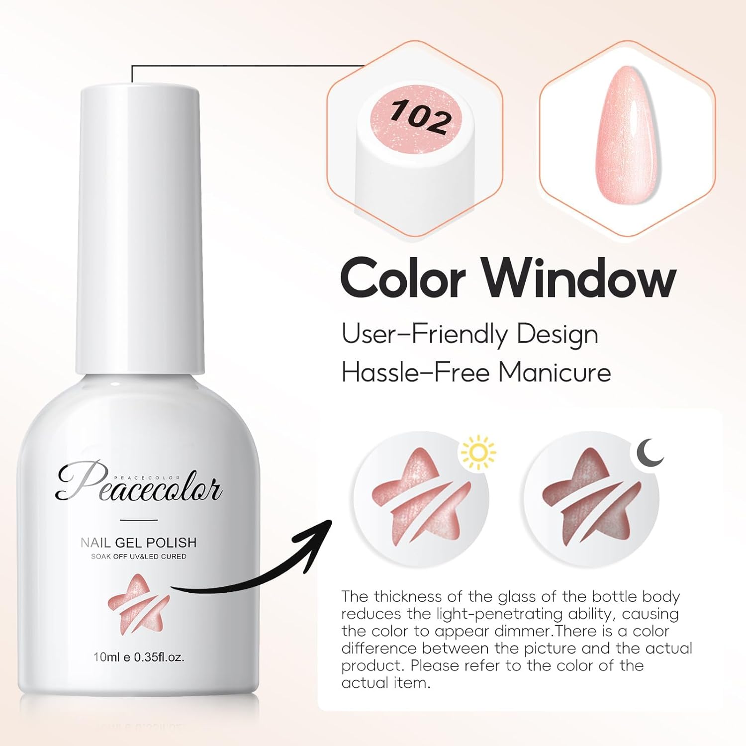 Thumbnail 4 de PEACECOLOR Vernis semi permanent UV/LED – kit 6 couleurs blanc, nude, rose doux (10 ml)