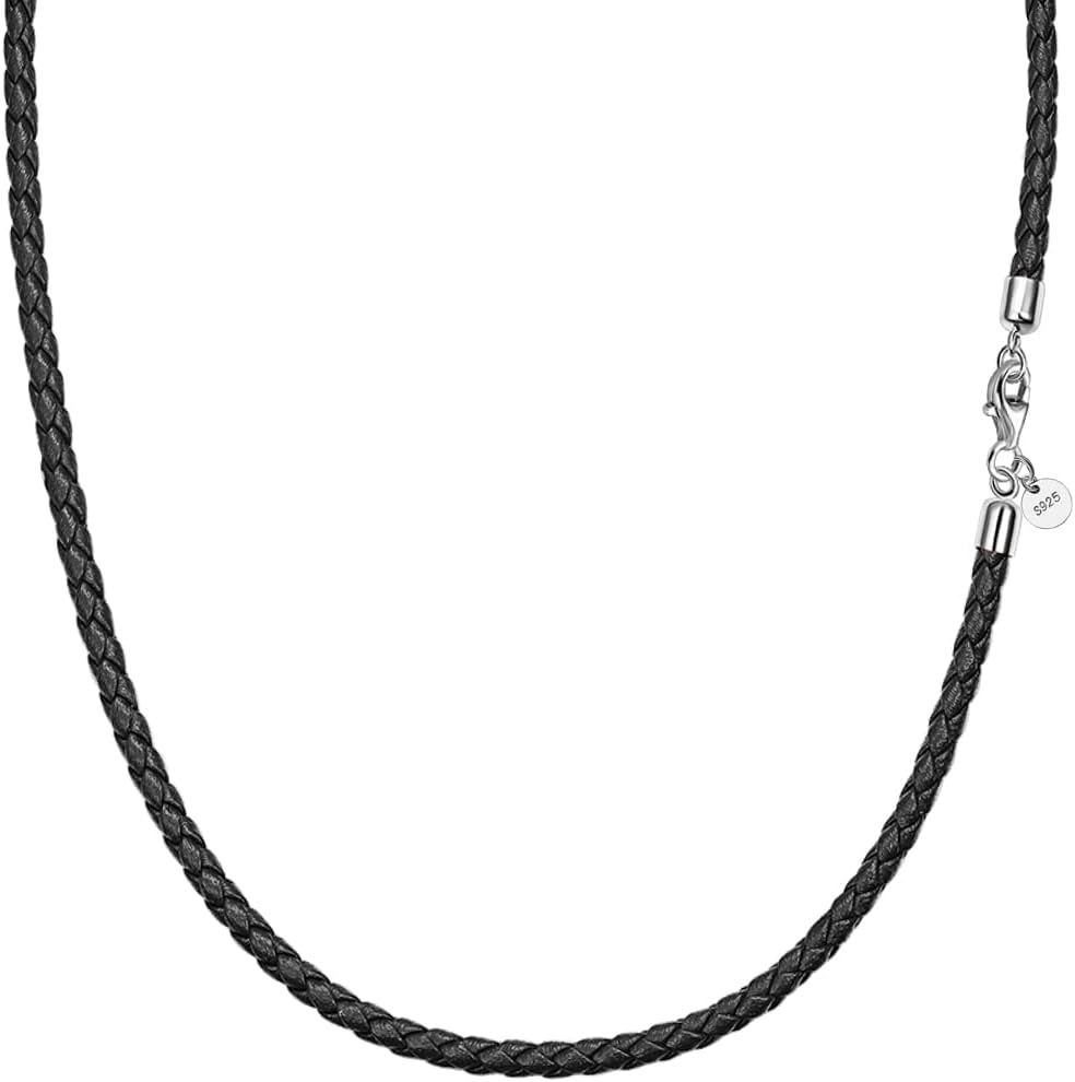 Detalle de Viwind Echtleder-Halskette geflochten 2,5/3 mm mit 925 Sterling-Silber-Verschluss – 45–60 cm wählbar