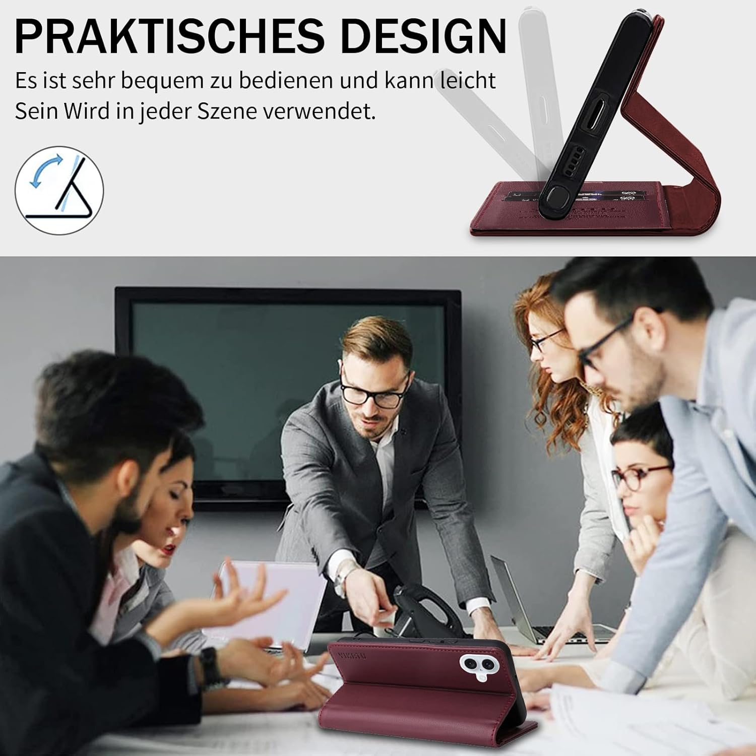 Thumbnail 2 de Migexxkj Handyhülle für 17 – Klapphülle mit Kartenfach, RFID-Schutz und Ständer aus Premium PU Leder (Rot)