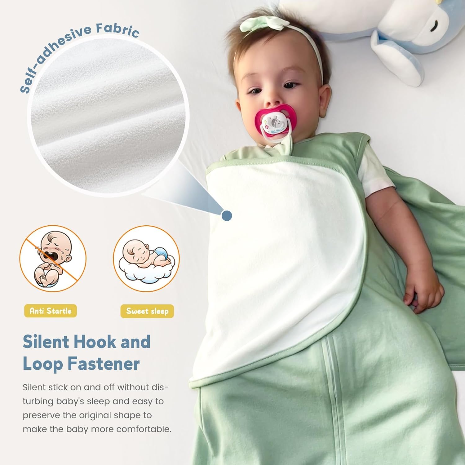 Detalle de ZIGJOY Newborn Sleeping Bag 1.0 TOG (2 Pack) with Swaddle Wrap Design, 100% Cotton – Green & Leaves
