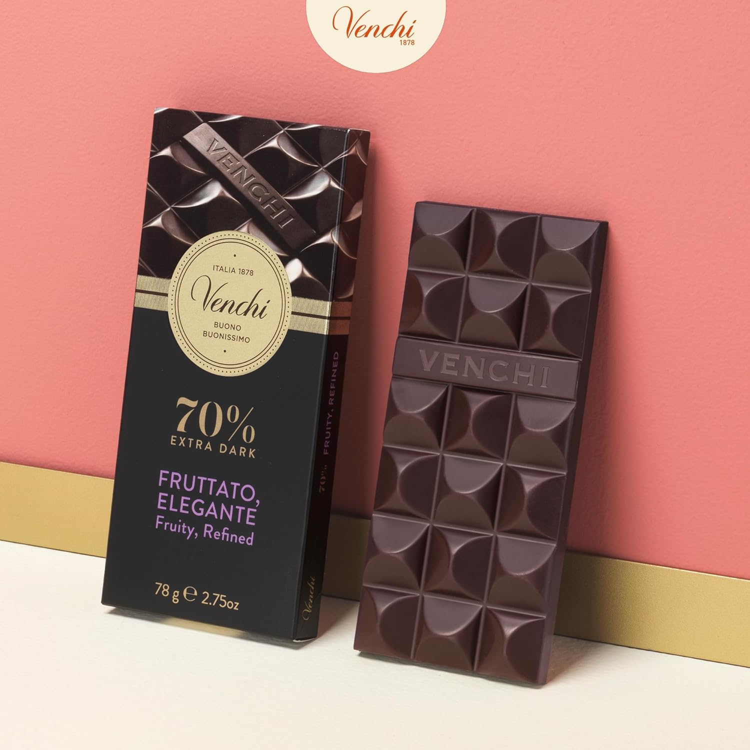 Detalle de Venchi Tafel Zartbitterschokolade 70% – 78 g, glutenfrei & vegan
