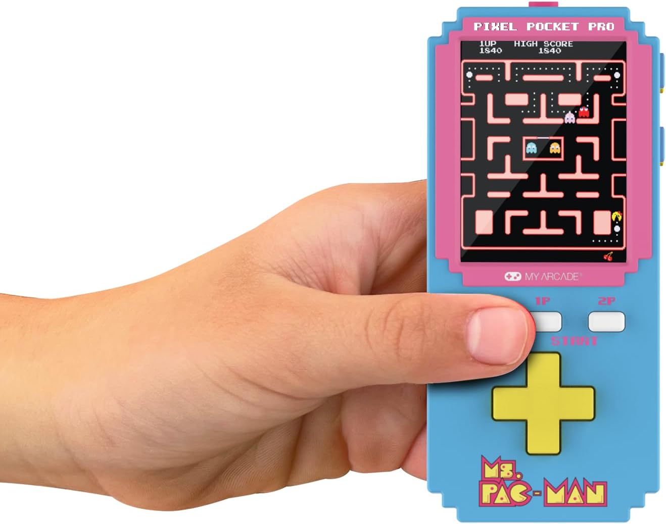 Detalle 2 de My Arcade ミズ・パックマン ピクセル 携帯用キーホルダー型ゲーム、縦型2インチカラー画面・2モード