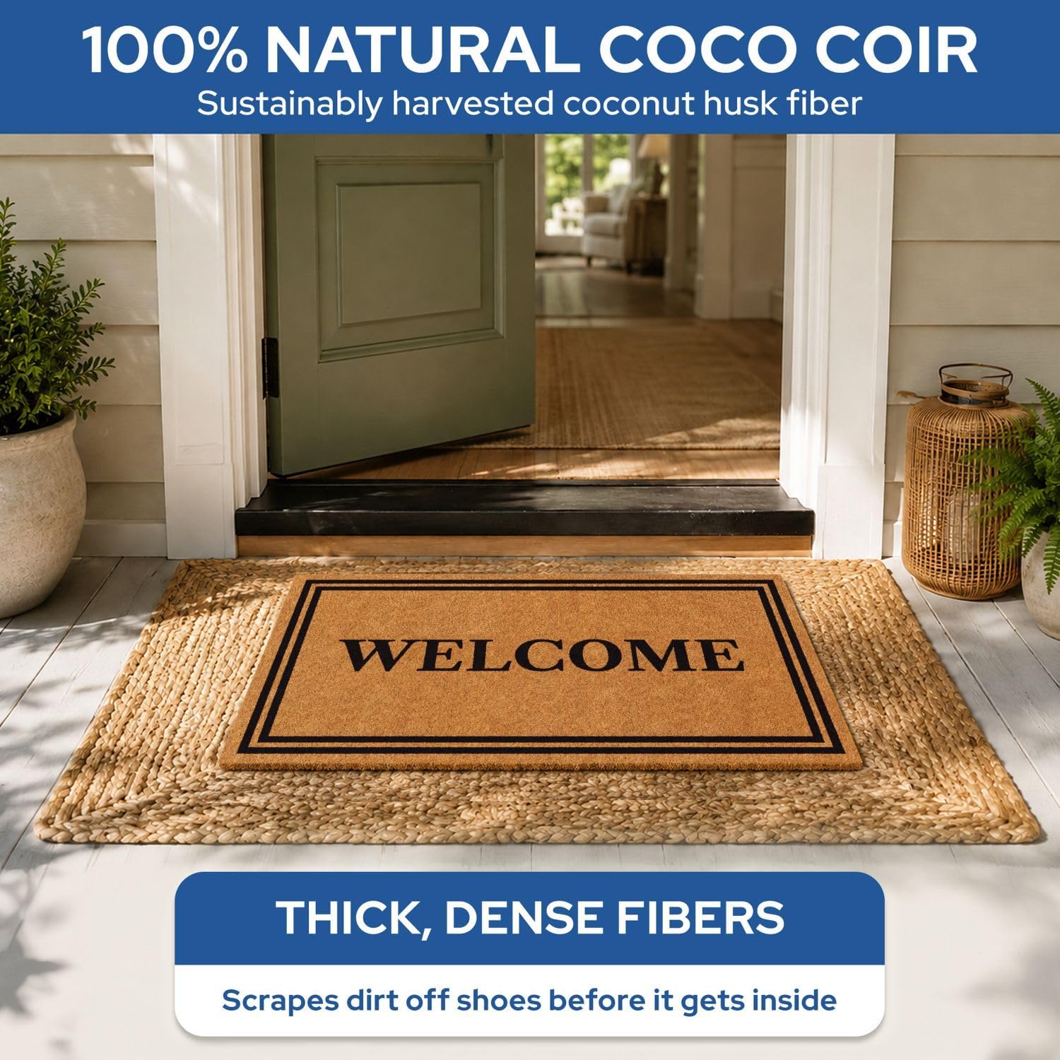 Detalle de Barnyard Designs Natural Coco Coir Heavy Duty Doormat (30x17) – Welcome Mat for Outdoor Entrances