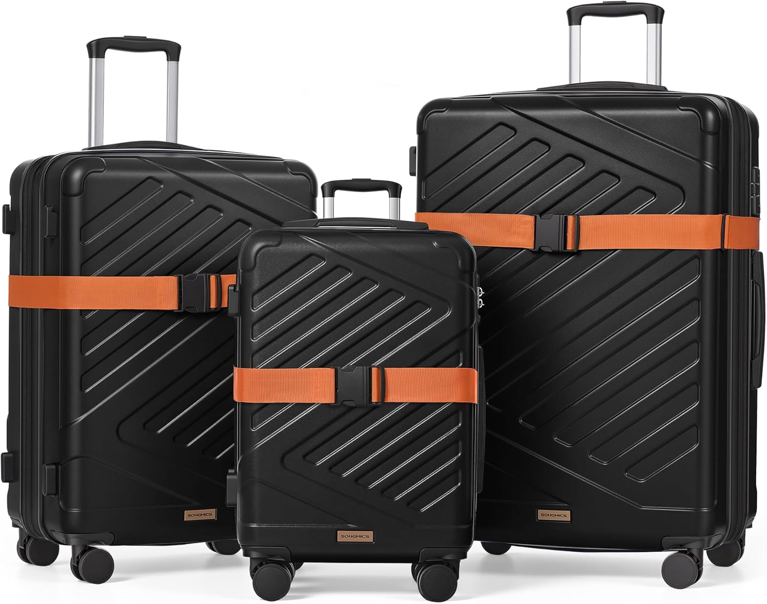 Detalle de SONGMICS Set di valigie rigide ABS 3 pezzi con chiusura TSA, ruote doppie 360°, espandibili M/L/XL 55/65/75 cm