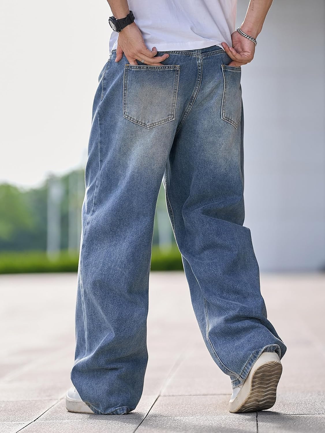 Detalle de Zewool Herren Baggy Hip Hop Jeans – Weite Beinform Streetwear, Lässige Passform