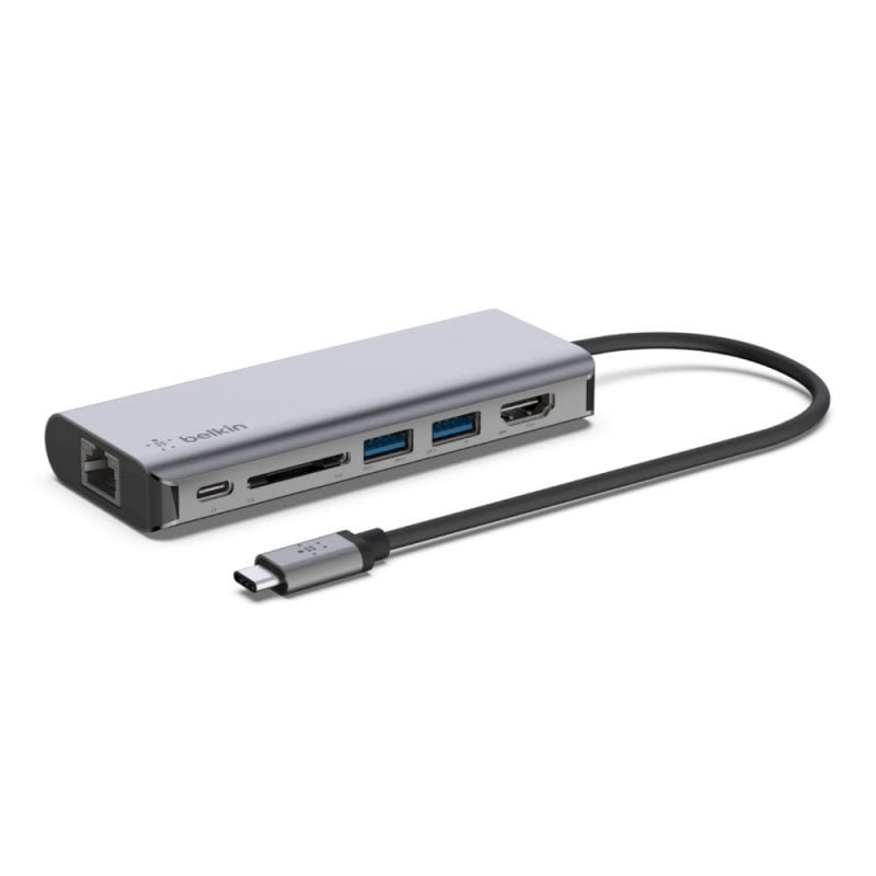 Detalle de Pack Adaptador Belkin USB-C 6 en 1 + Lector DNIe + Tapas de Webcam: versatilidad y privacidad para tu portátil