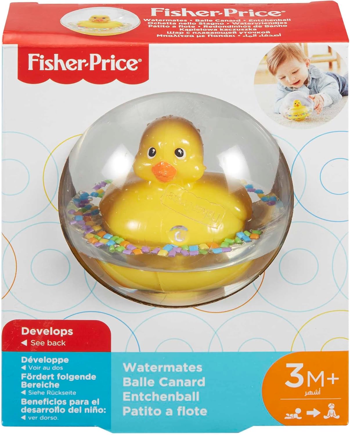 Detalle 2 de Fisher-Price WaterMates Entchenball – Lustige Ente in Kugel mit Konfetti, Baby Spielzeug ab 3 Monaten
