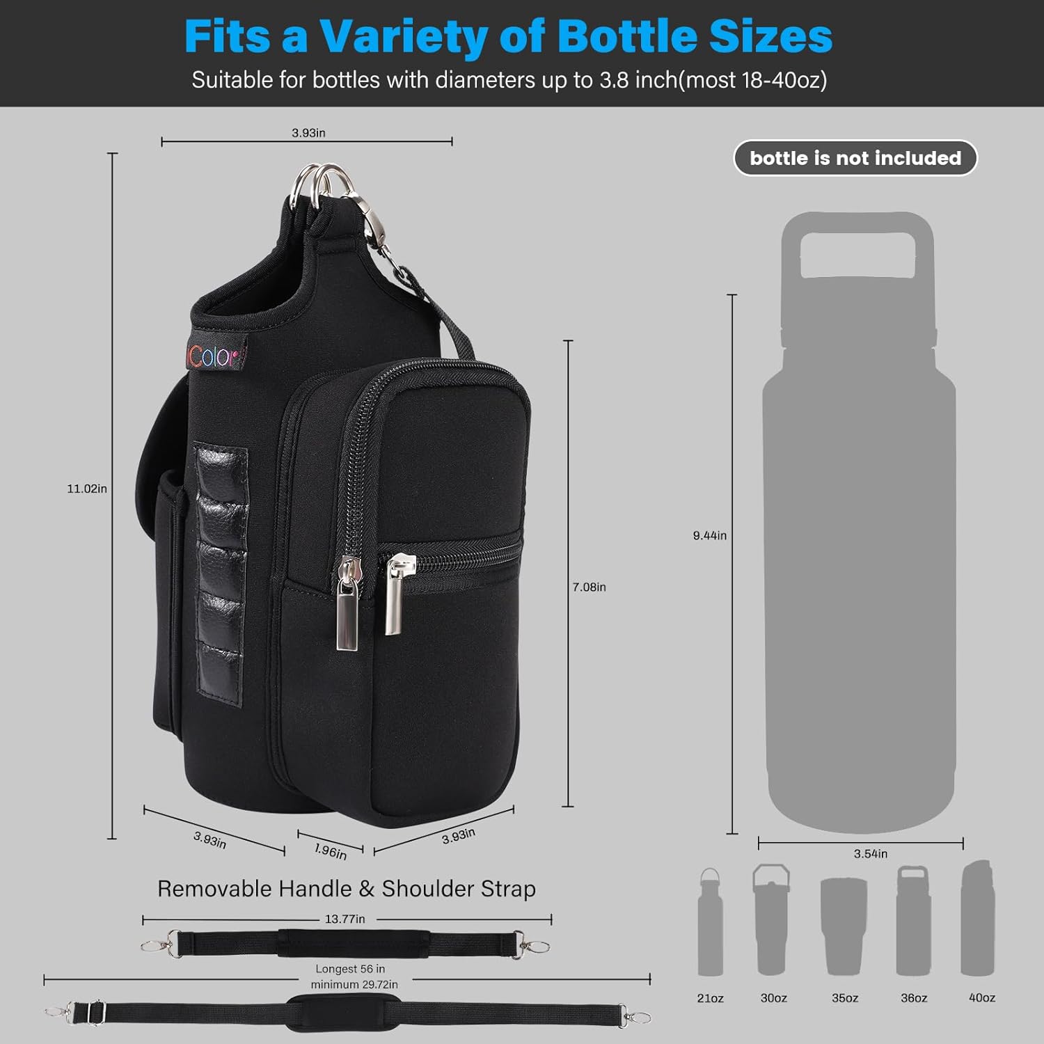 Thumbnail 2 de icolor Gym Borsa Magnetica: Borsa da palestra con portabottiglia magnetico e scomparti per cellulare