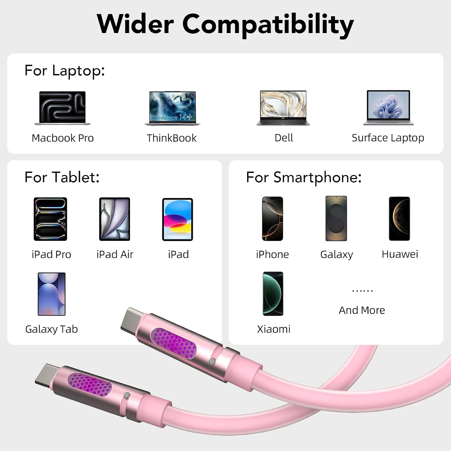 Thumbnail 5 de MFish 240W USB-C to USB-C Cable (PD 3.1 EPR) – 6FT Pink
