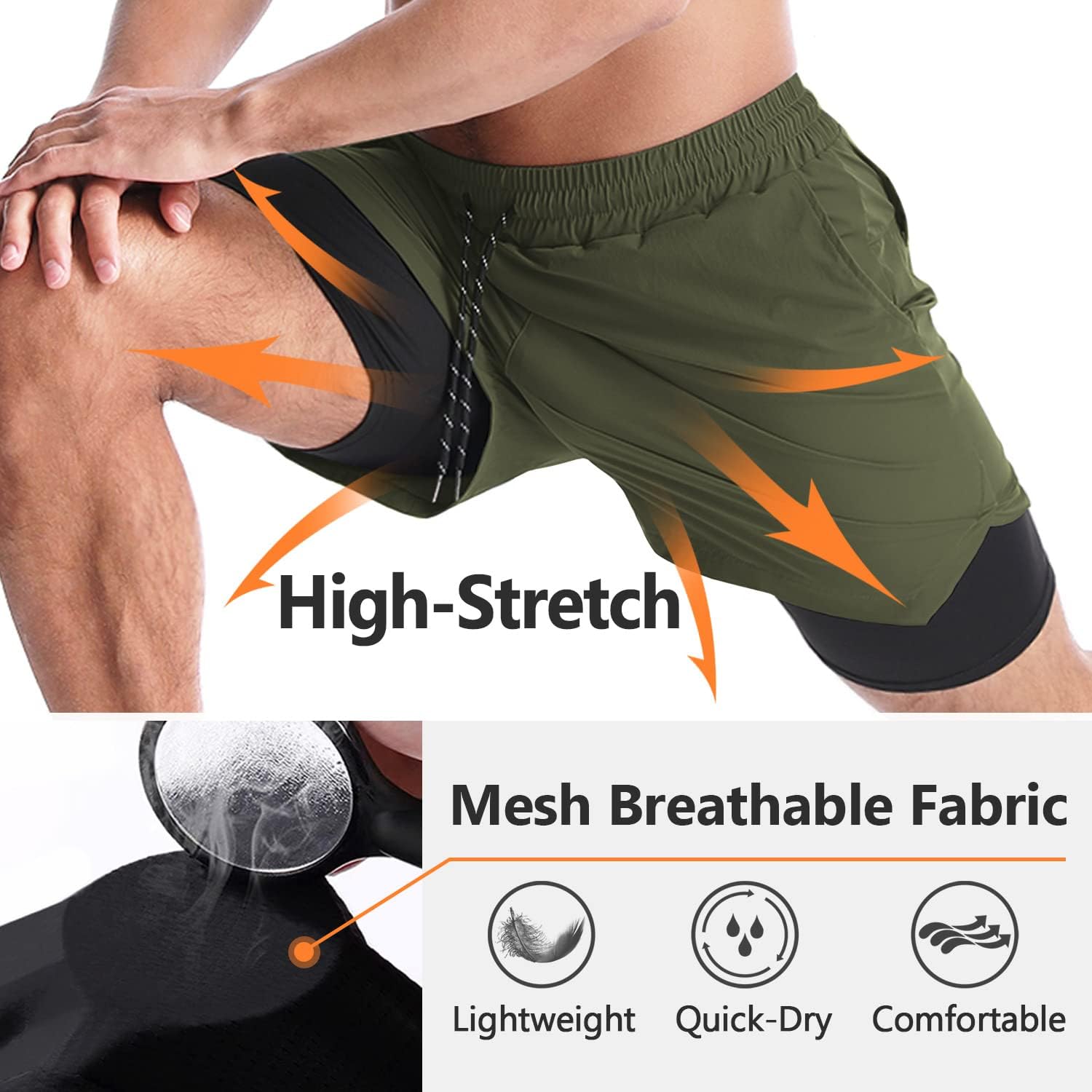 Detalle de Aolesy Men's 2 in 1 Running Shorts 5" – Lightweight Quick-Dry Training Short with Pockets
