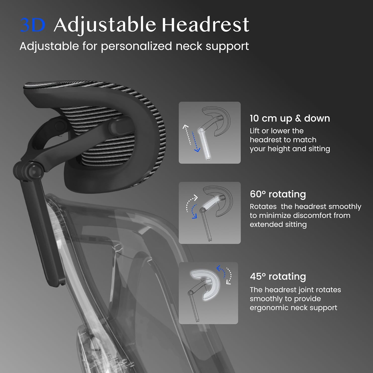 Thumbnail 6 de FLEXISPOT ErgoX Chaise de bureau ergonomique en maille pivotante avec repose-pieds, accoudoirs 3D et soutien lombaire indépendant (gris)