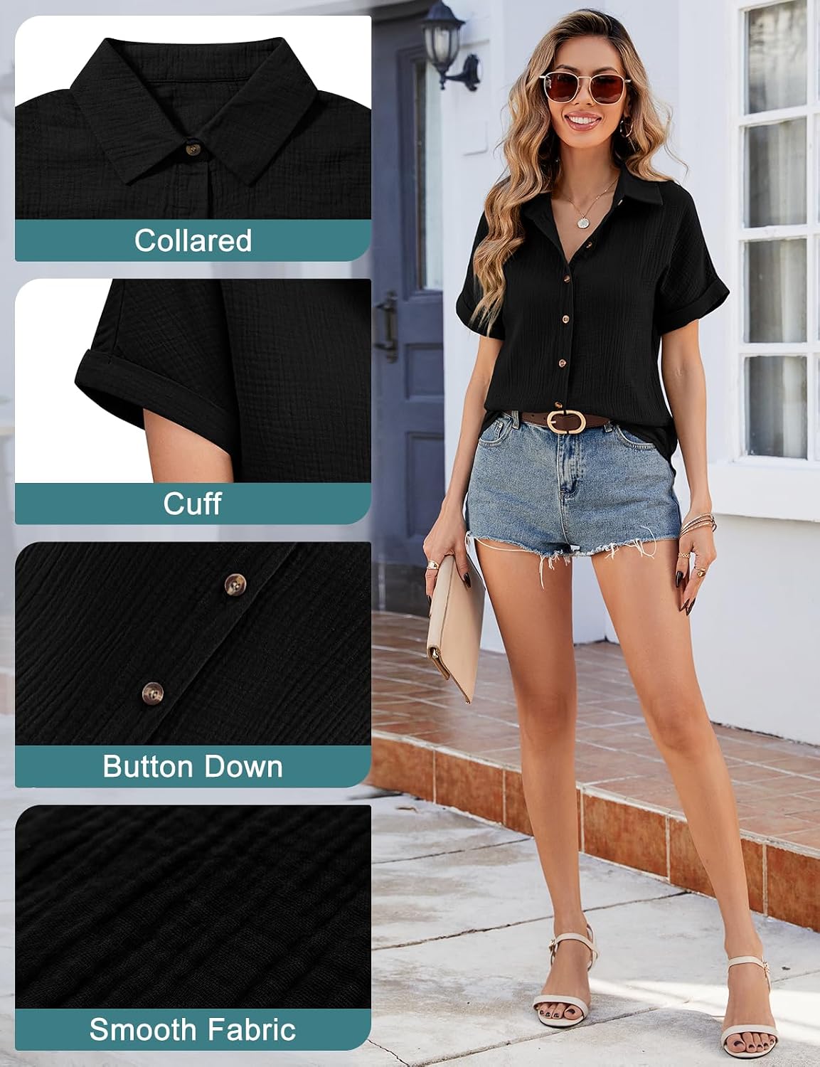 Thumbnail 5 de heekpek Musselin Bluse Damen – luftige Sommerbluse mit V-Ausschnitt, 100% Baumwolle