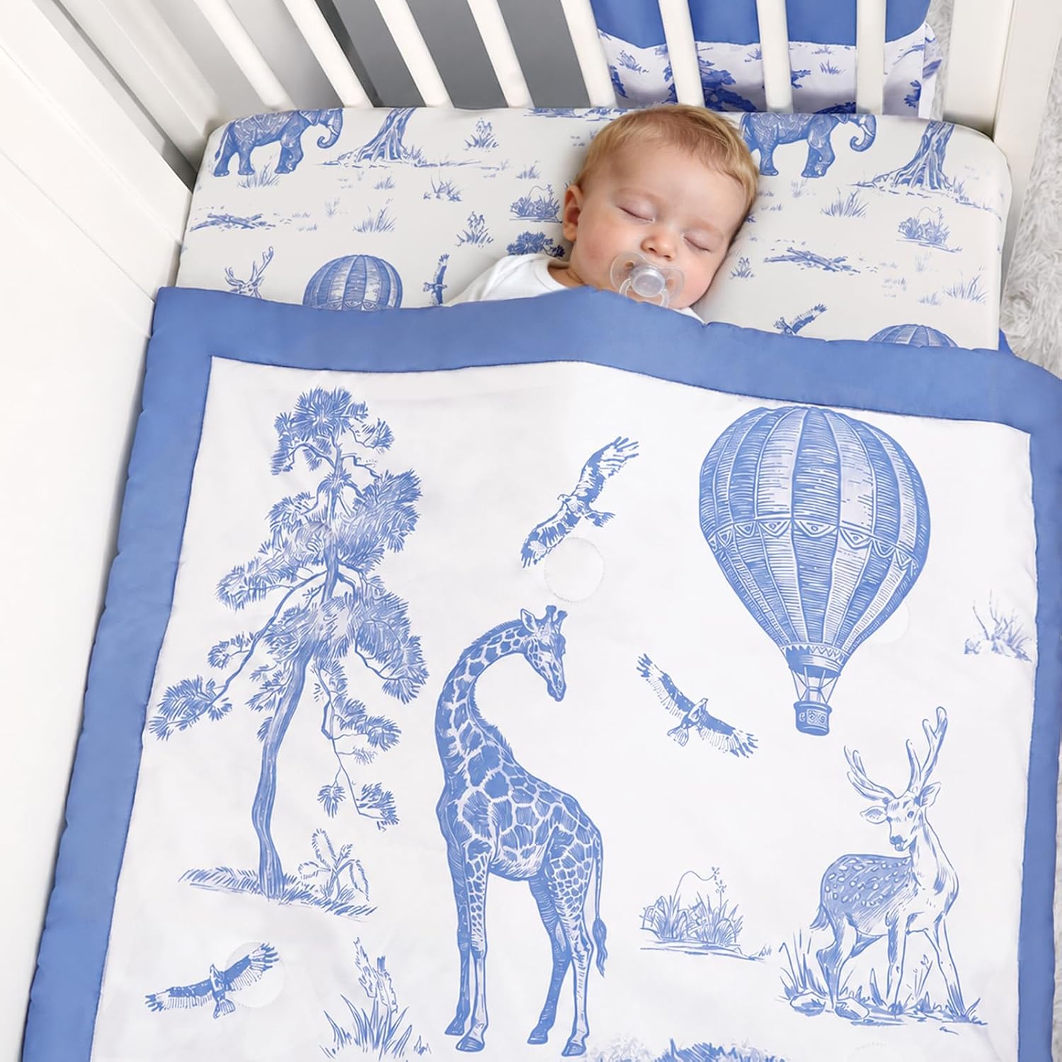 Detalle de TANOFAR Crib Bedding Set, Blue Elephant