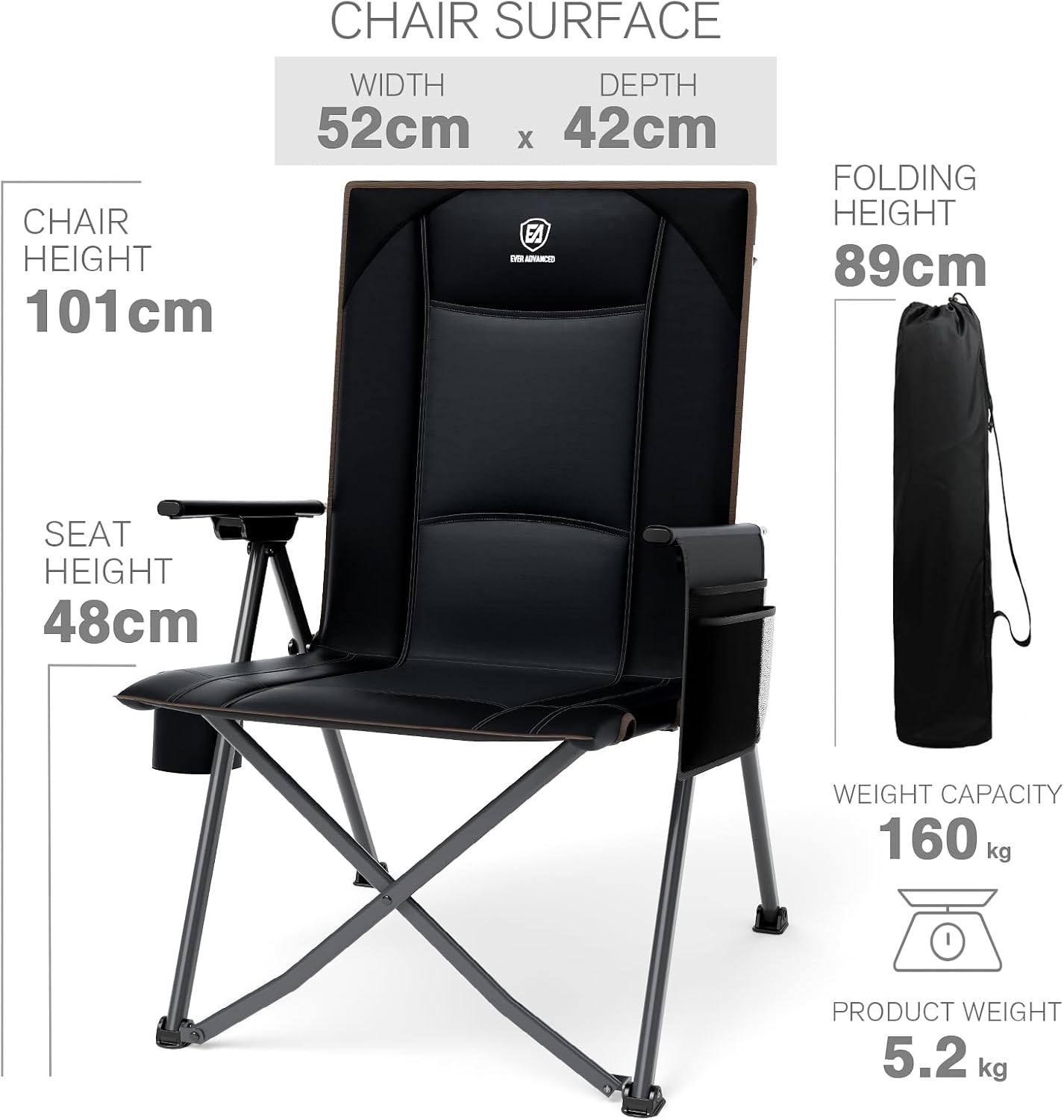 Thumbnail 5 de EVER ADVANCED Luxury Camping Chair Folding for Adults | 2-Pack, Heavy Duty 350lbs, Padded Reclining with Cup Holder and Side Pocket