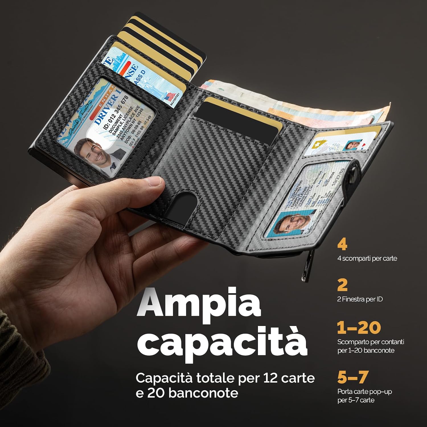 Thumbnail 4 de Portafoglio Airtag Slim Carbon Nero 12 Carte