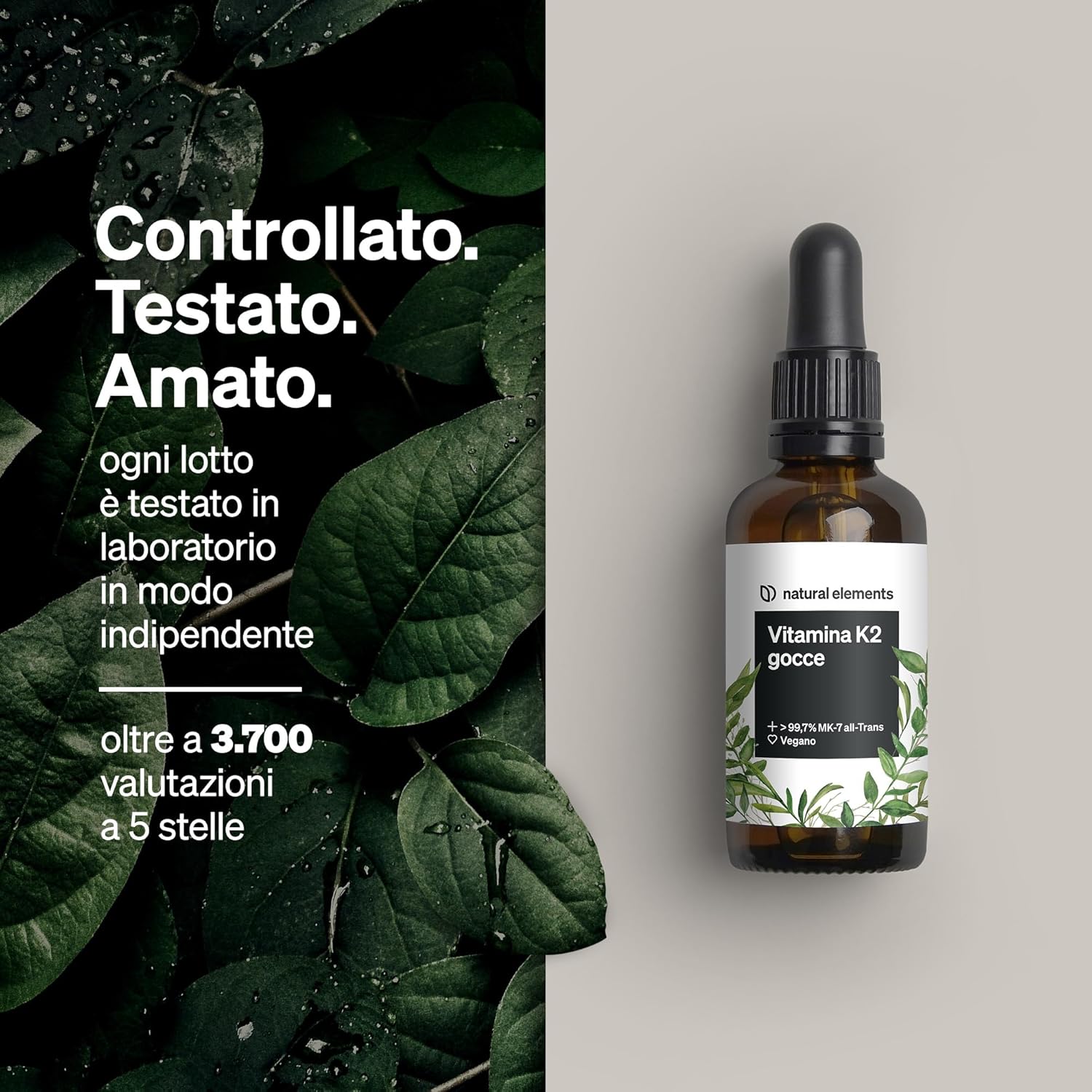 Detalle de Natural elements Vitamina K2 MK-7 200 µg (MK-7) in gocce vegane 50 ml