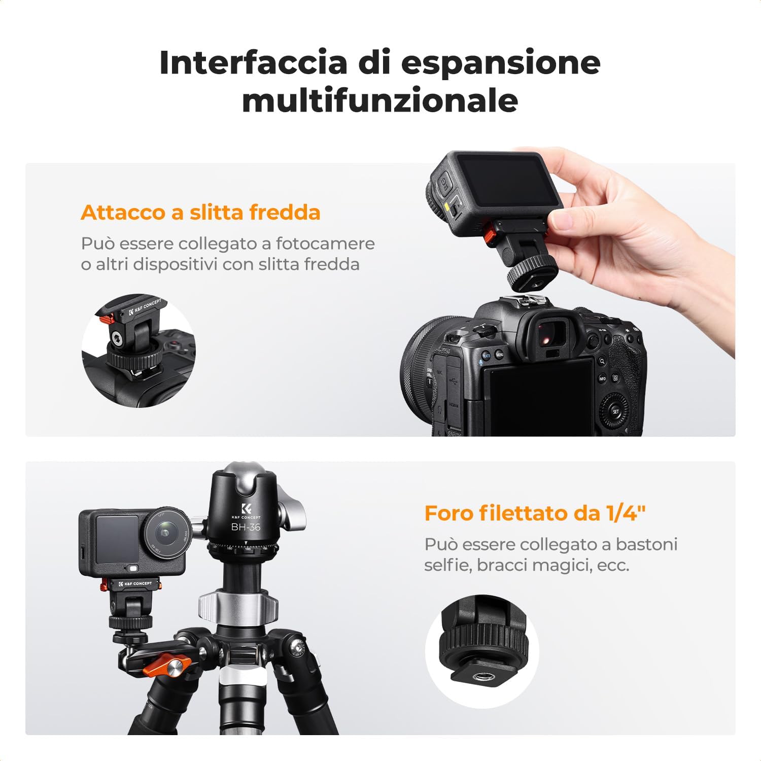 Detalle de K&F CONCEPT Supporto a slitta fredda in plastica compatibile con DJI Osmo Nano/Osmo Action 6
