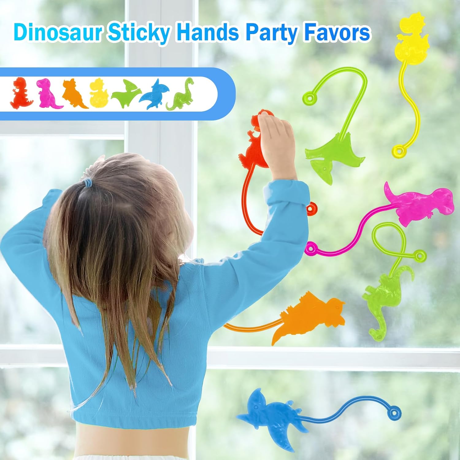 Detalle de Dinosaur Sticky Hands Bulk (36 PCS) Stretchy Dino Sticky Hand Party Favors