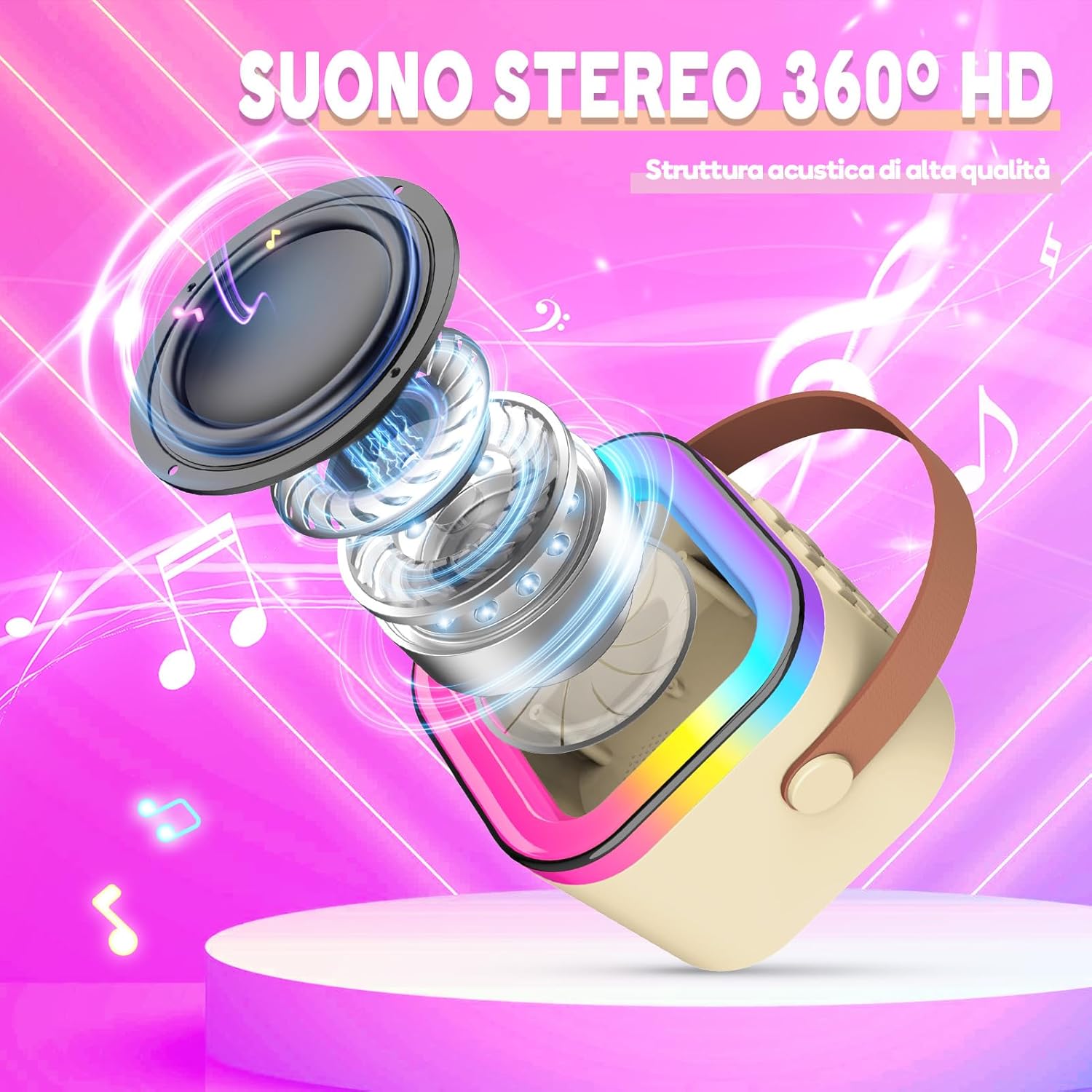 Detalle de Dislocati Regalo Bambina 3-12 Anni: Karaoke Bluetooth Compatto con Luci e Voci Magiche