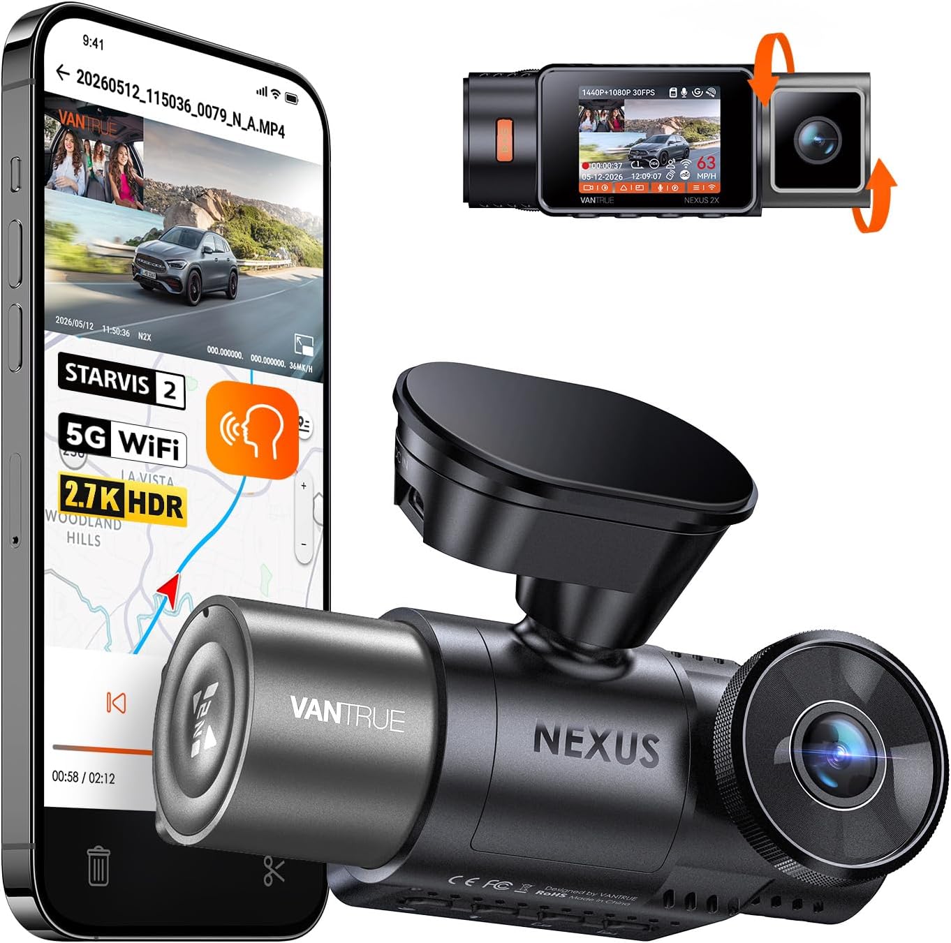 Detalle de Vantrue N2X 2.7K Dash Cam 512GB