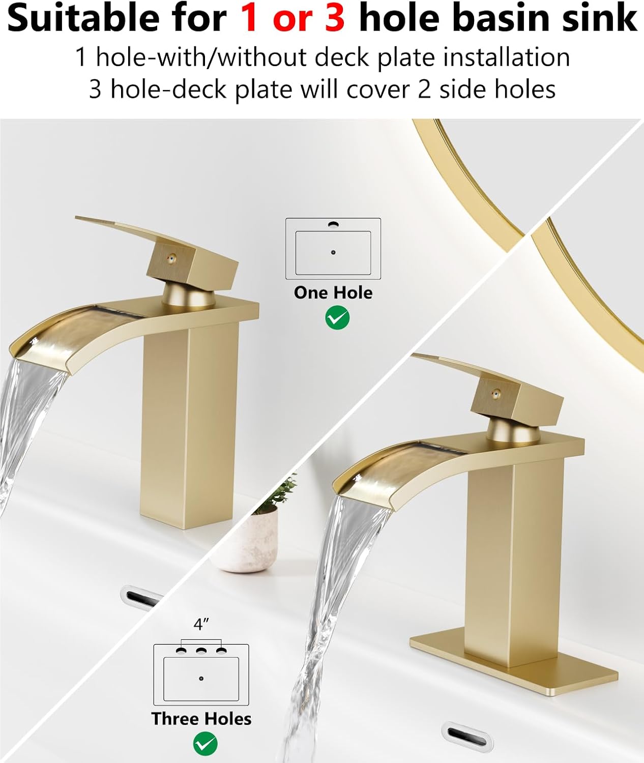 Detalle de GBBNE Waterfall Bathroom Faucet, Brushed Gold