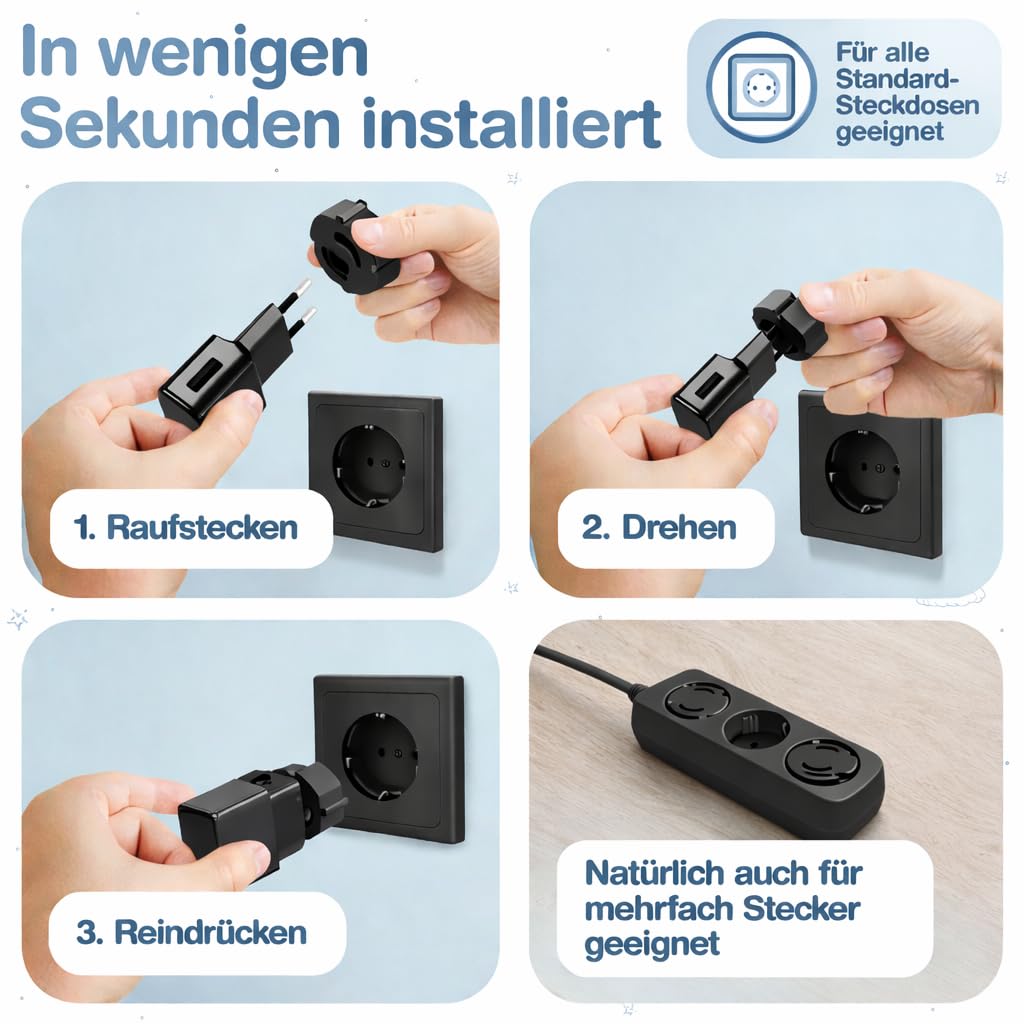 Detalle de Adlersfeld® Steckdosen Kindersicherung (20er-Pack) – Steckdosenschutz gegen Stromschläge, schwarz