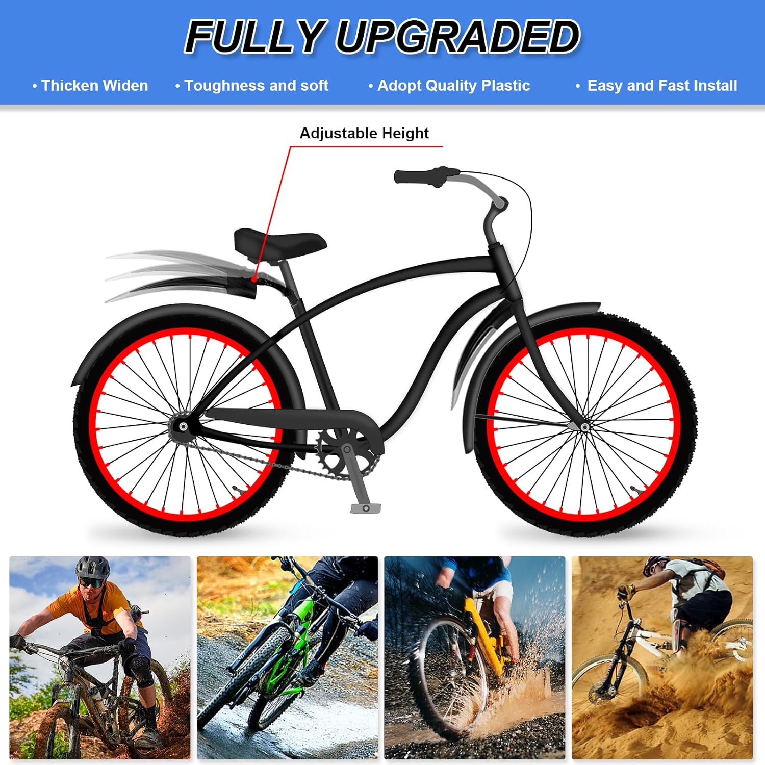 Detalle 2 de Ledeak Bike Mudguard Set for 20 to 26 inch wheels