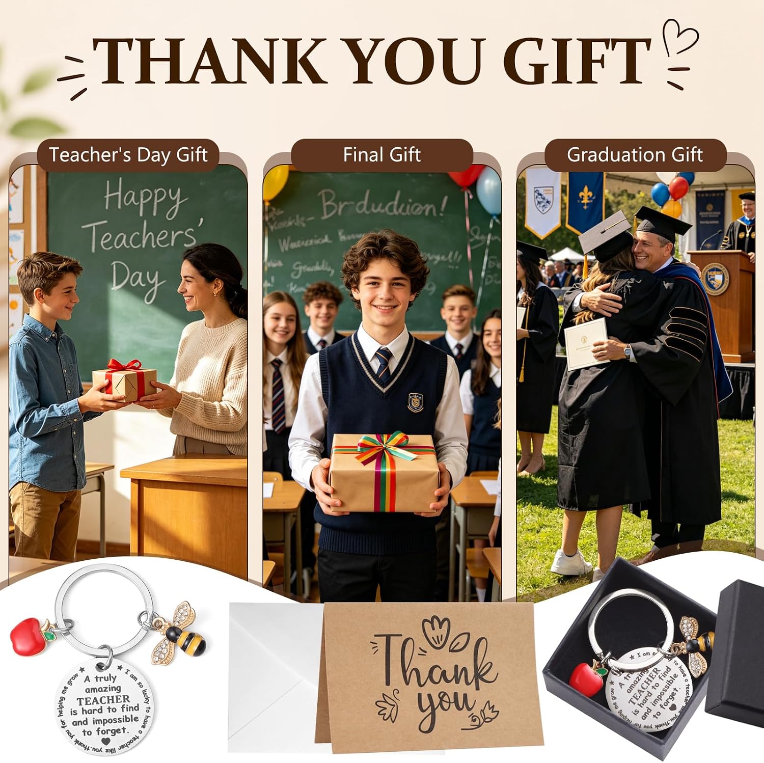 Thumbnail 6 de 12 Pack Teacher Gifts Set: Thank You Keychains, Cards, Envelopes and Gift Boxes