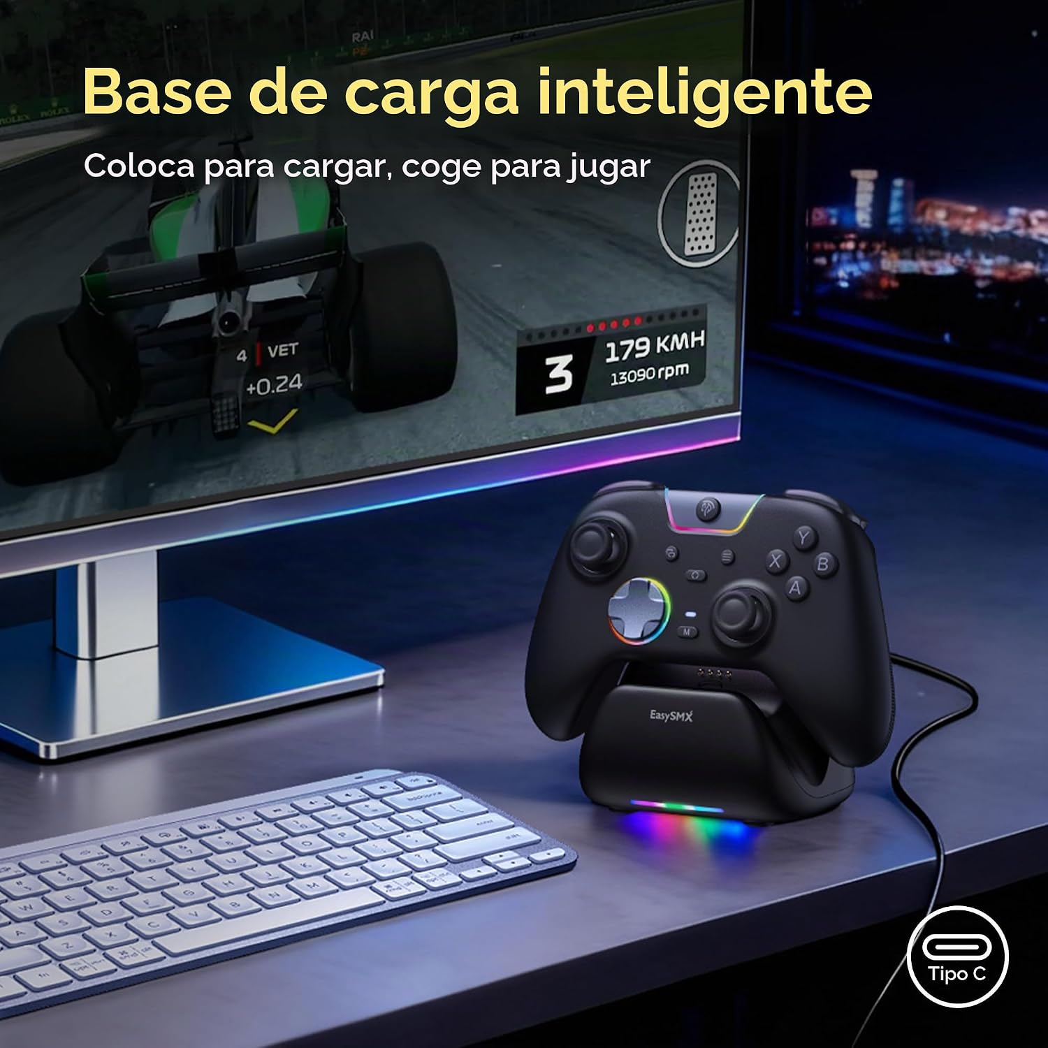 Detalle de EasySMX X05Pro Mando PC Inalámbrico con Base | 1000Hz, Joysticks Hall y Gatillos 2 Etapas