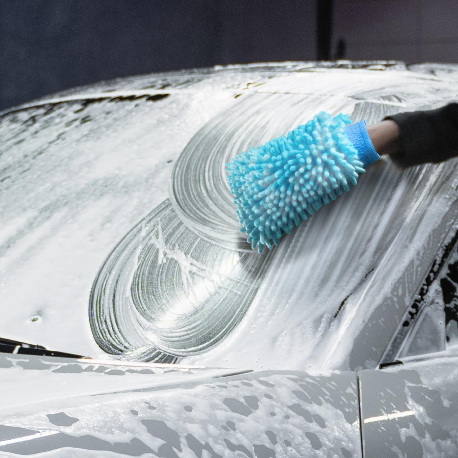 Thumbnail 1 de com-four® 3x Guanto da lavaggio per auto e casa in microfibra – set da 3 pezzi (verde neon, blu, rosa)