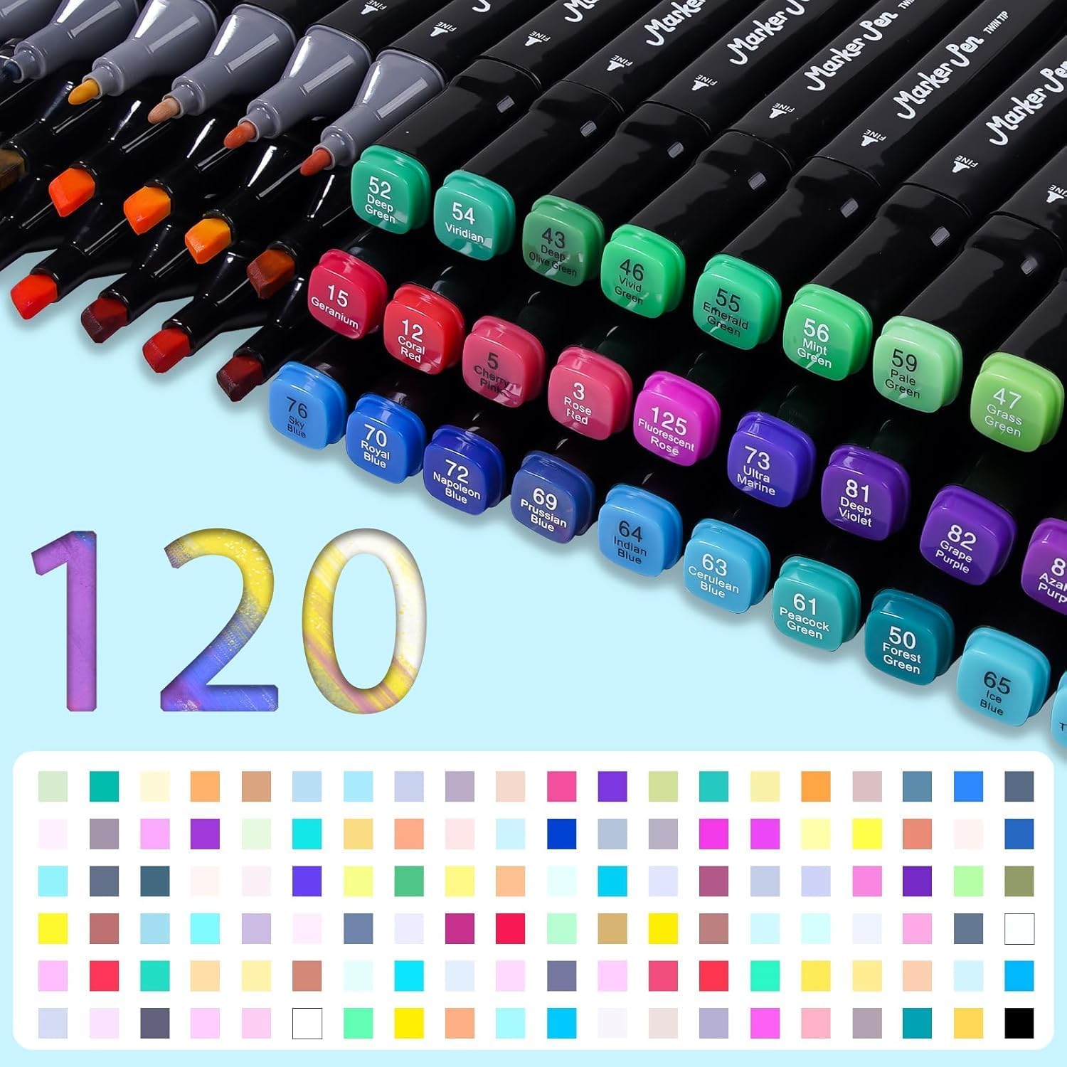 Detalle de TBC The Best Crafts Dual-Tip Alcohol Markers 120 pack ๐