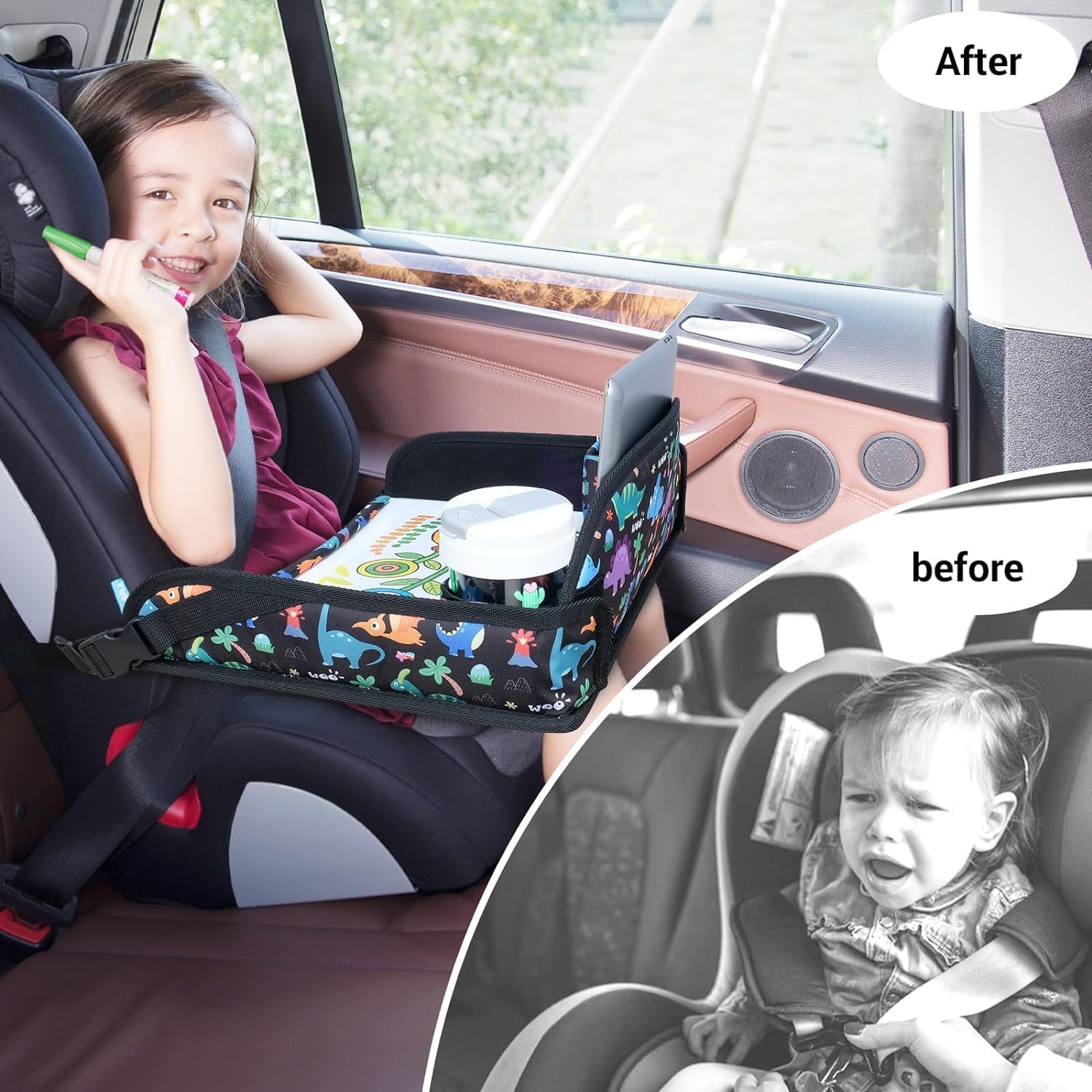 Thumbnail 5 de INFANZIA Kids Travel Tray for Toddler Car Seat (Dinosaur) – Travel Lap Tray for Car & Airplane