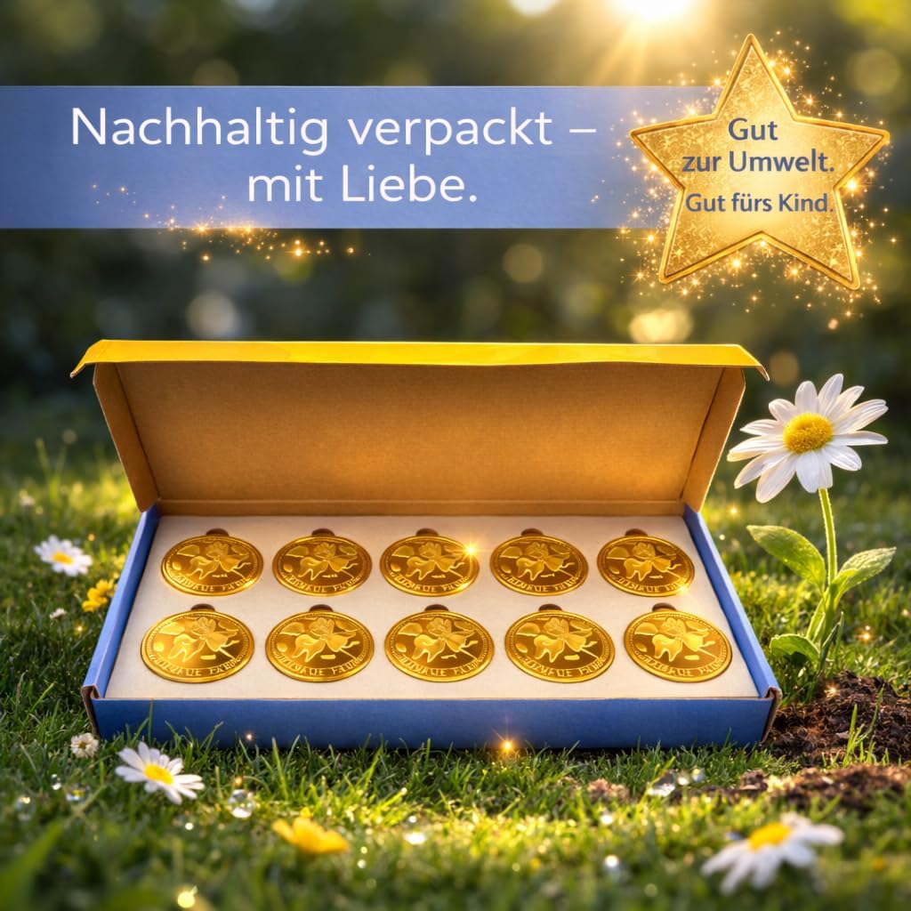 Detalle de LumeeStar Zahnfee Taler Goldmünze (10x) – Magisches Andenken für Milchzähne