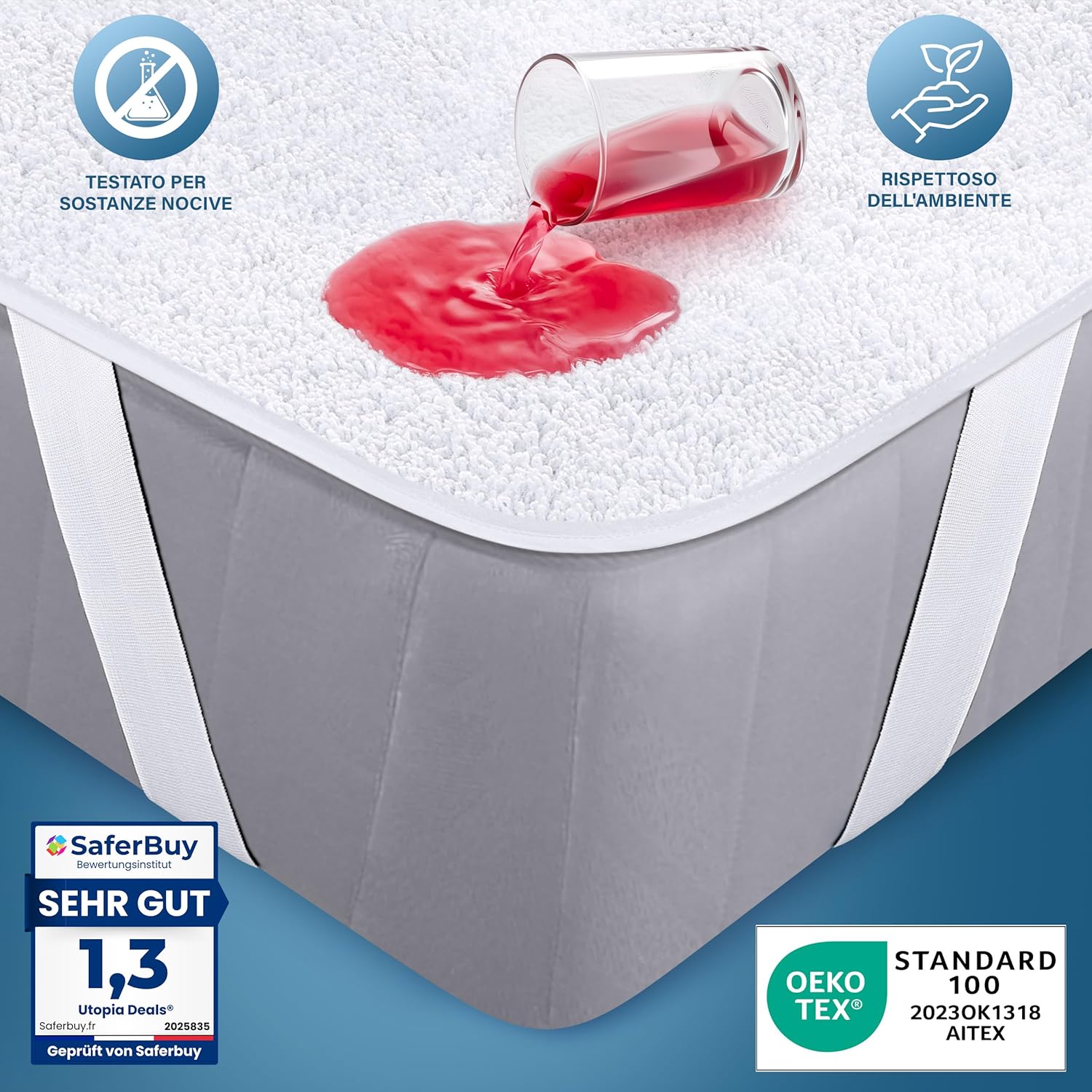 Thumbnail 2 de Coprimaterasso francese impermeabile Utopia Bedding 140 x 190 cm con 4 angoli elasticizzati e certificazione OEKO-TEX