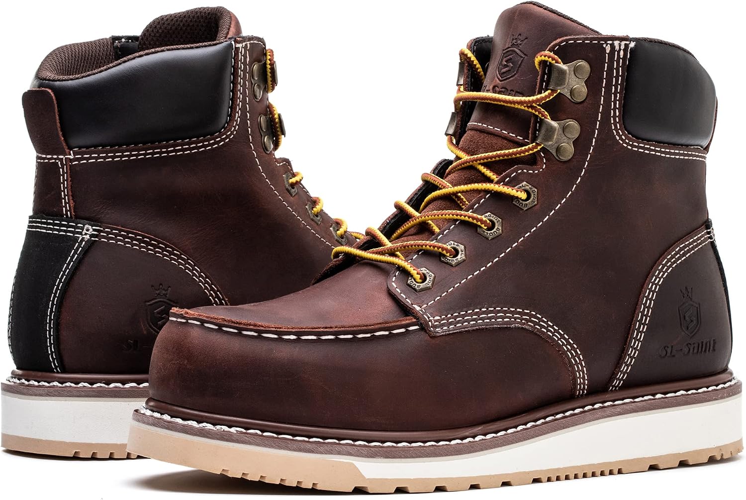 Detalle 2 de SL-Saint Bottes de travail imperméables Steel/Soft Moc Toe Classic Goodyear-welted 6'' pour hommes – Marron