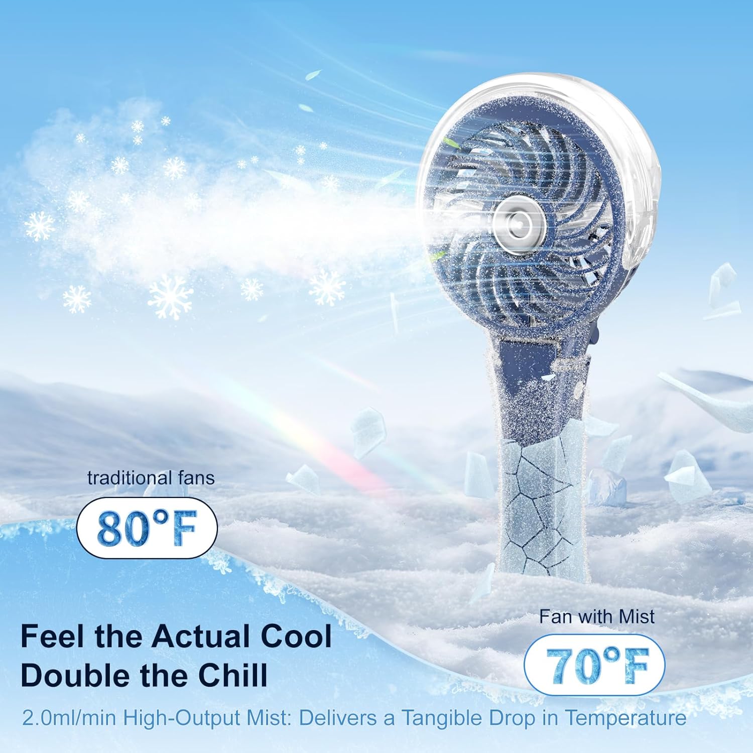 Detalle de HandFan Upgraded Portable Handheld Misting Fan with Rechargeable Battery (Royal Blue)
