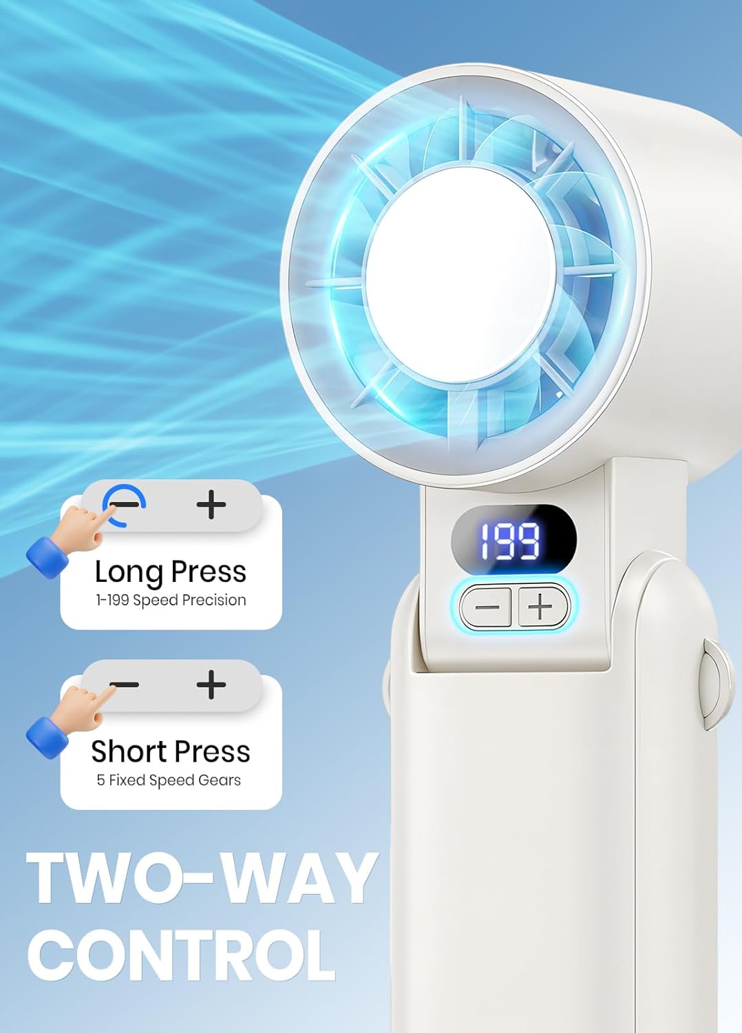 Thumbnail 4 de Deyhoc Handheld Fan Rechargeable with LED Display & Clip – 3‑in‑1 Portable Cooling